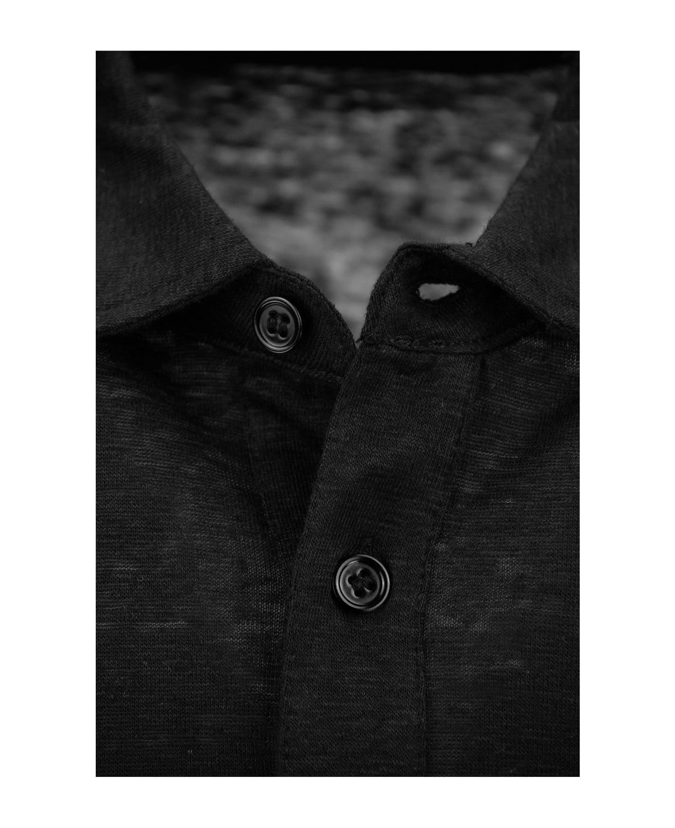 Majestic Filatures Linen Polo Shirt With Short Sleeves - Black ポロシャツ
