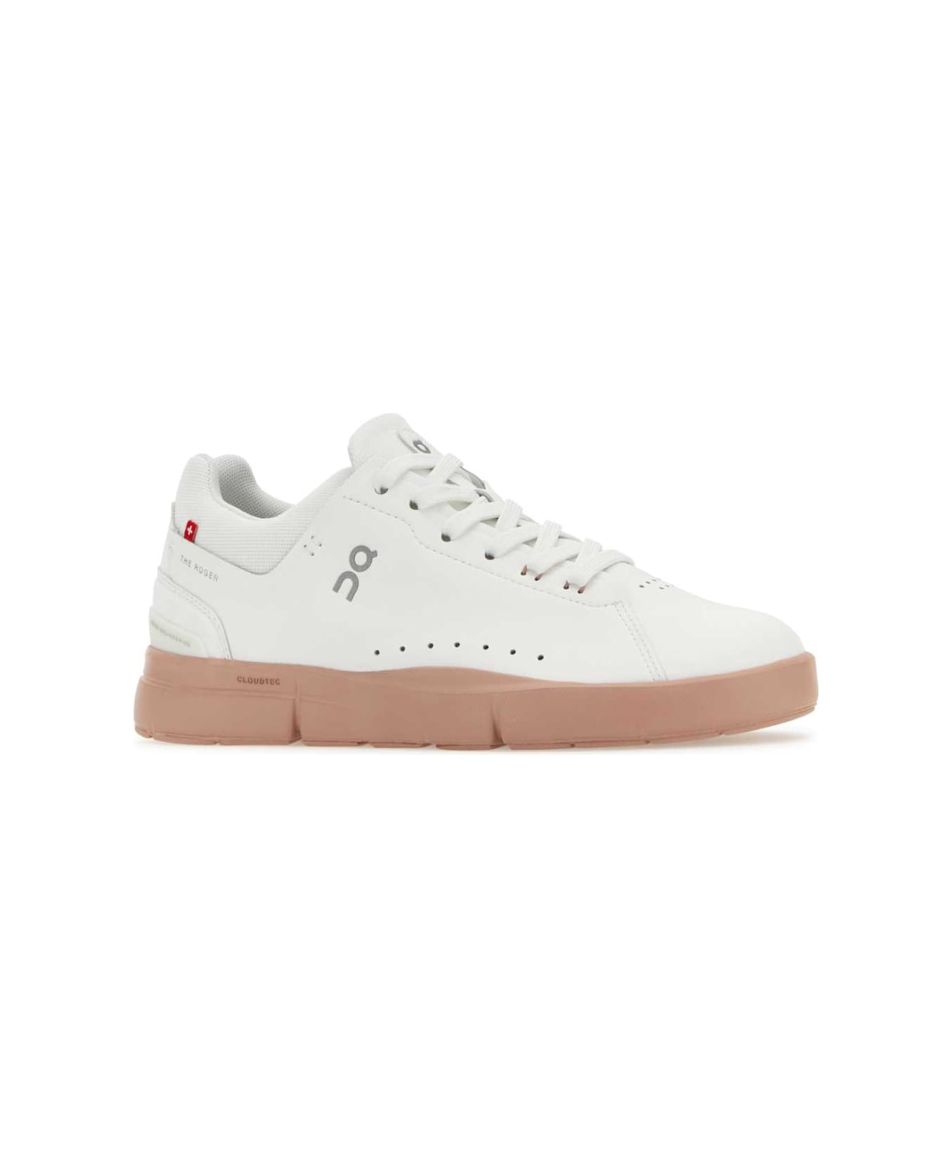 ON White Synthetic Leather And Mesh The Roger Advantage Sneakers - WHITEWOODROSE