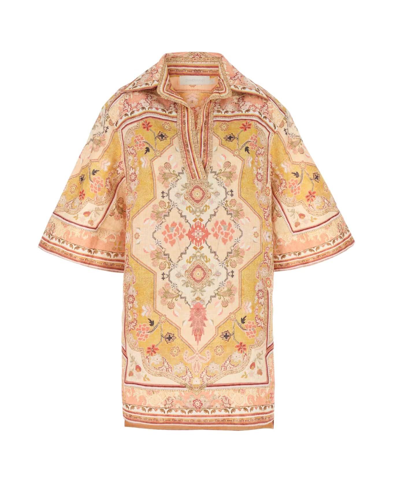 Zimmermann Printed Linen Wylie Tunic Dress - MUSTARDMULTI