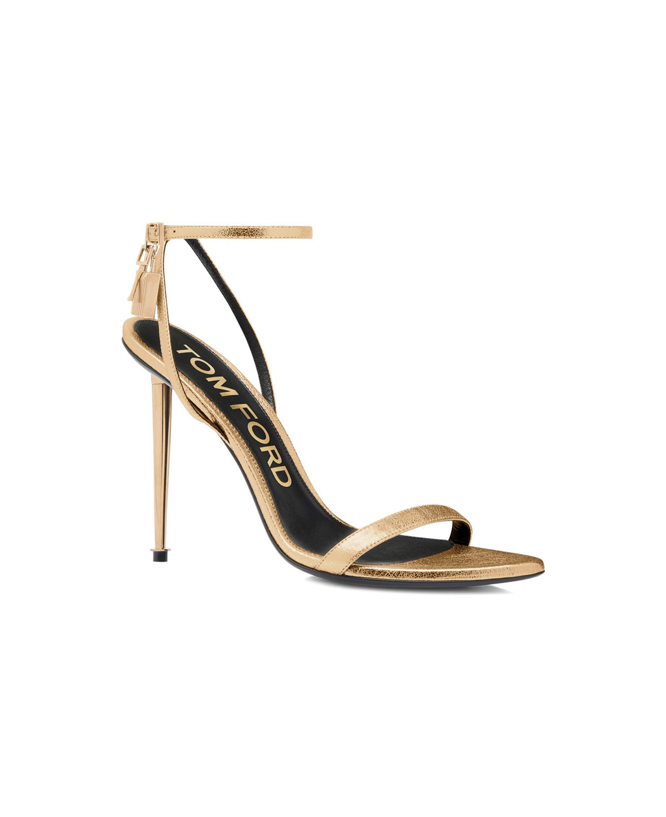 Tom Ford Gold Colored Pumps With High Stiletto Heel And Pendant Detail On The Ankle In Patent Leather Woman - Metallic