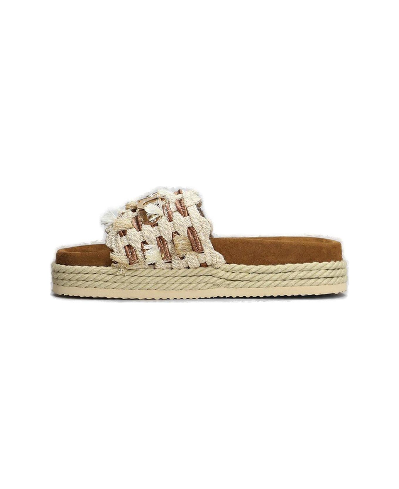Mou Monoband Rope Fringed Sandals - Beige