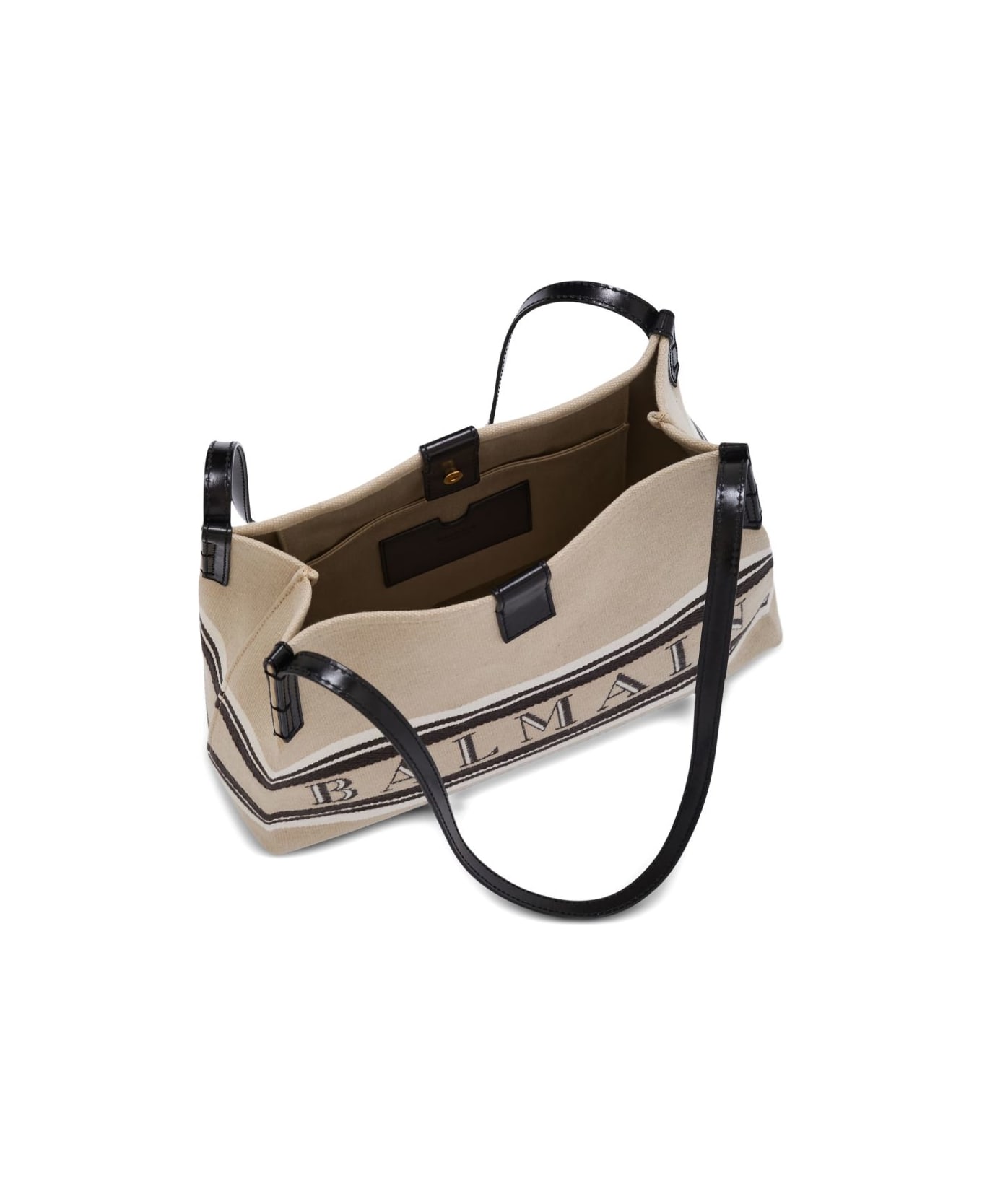 Balmain Release Small Canvas And Leather Tote - Beige