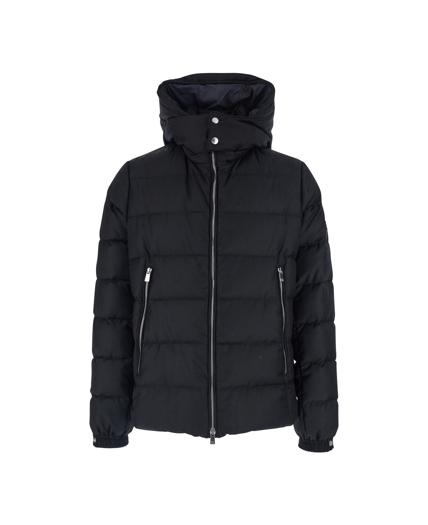 TATRAS 
domiziano
 Black Down Jacket With Fixed Hood And Logo Patch On The Sleeve In Tech Fabric Man - Black