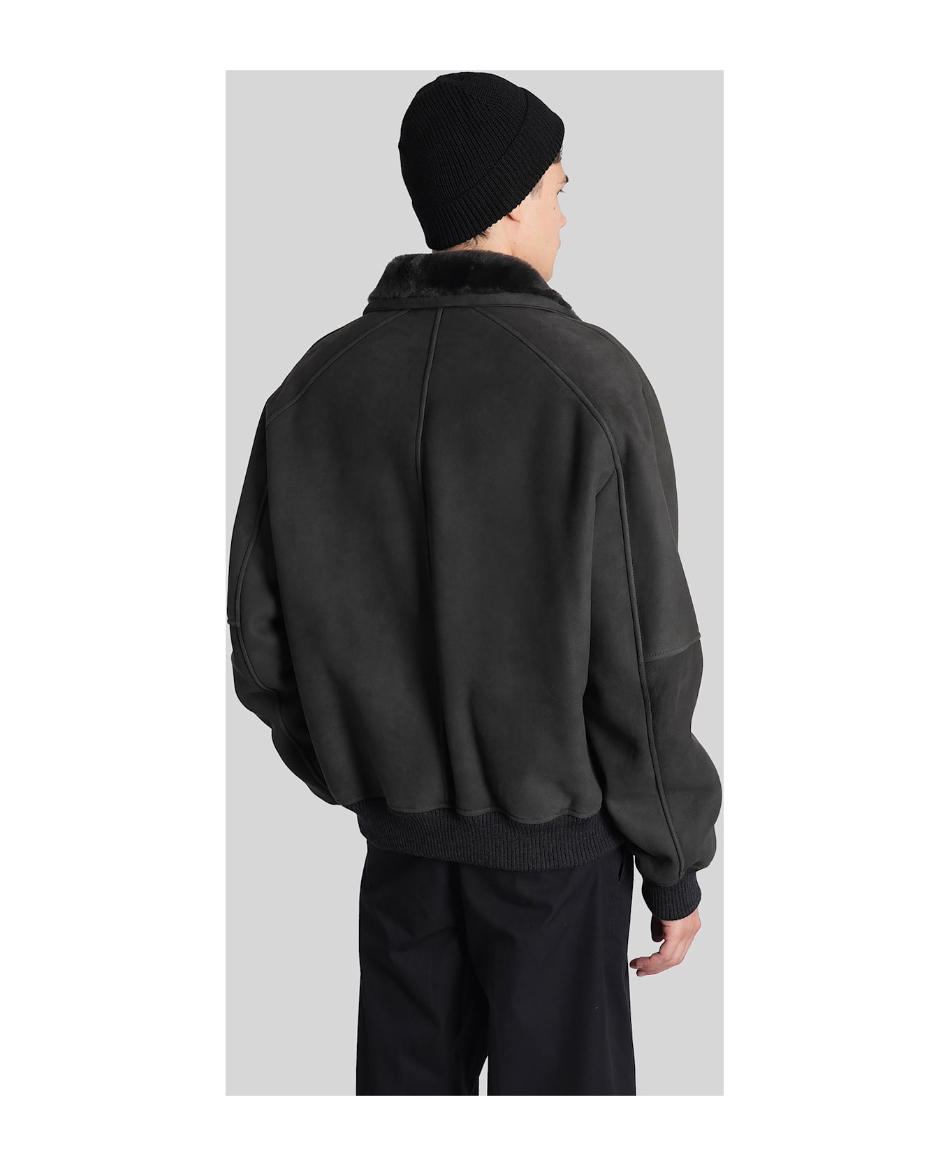Emporio Armani Leather Jacket In Grey Leather - grey