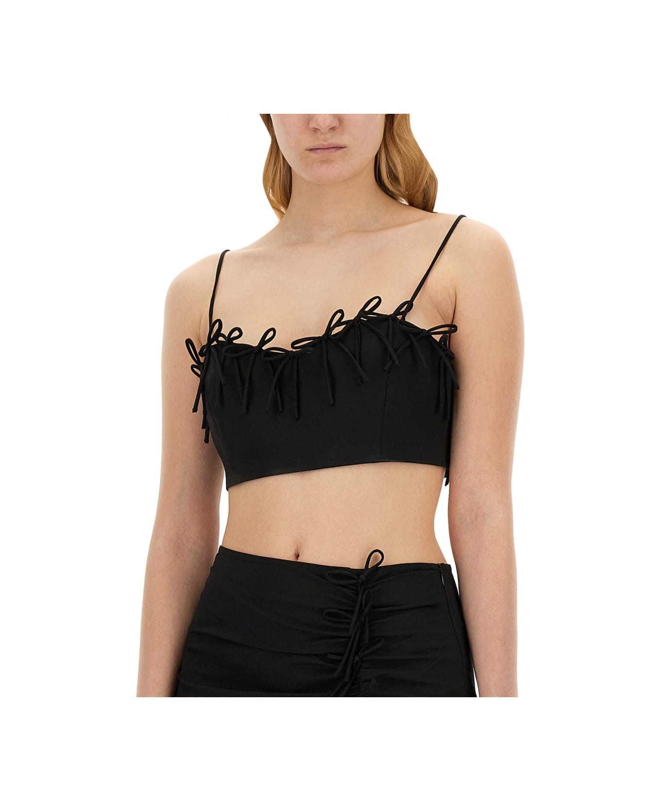 Ganni Top With Bows - BLACK