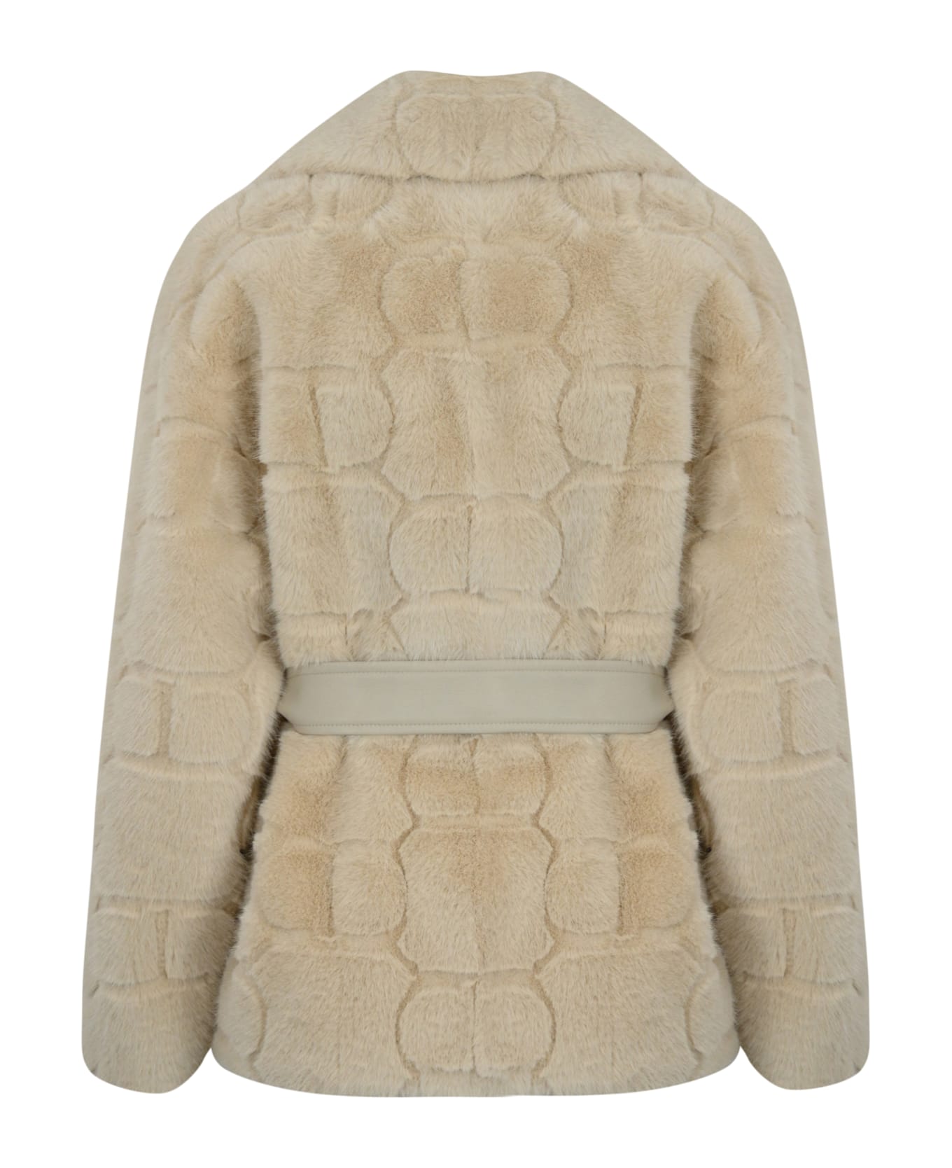 TwinSet Short Faux Fur Coat With Logo - Yellow Cream