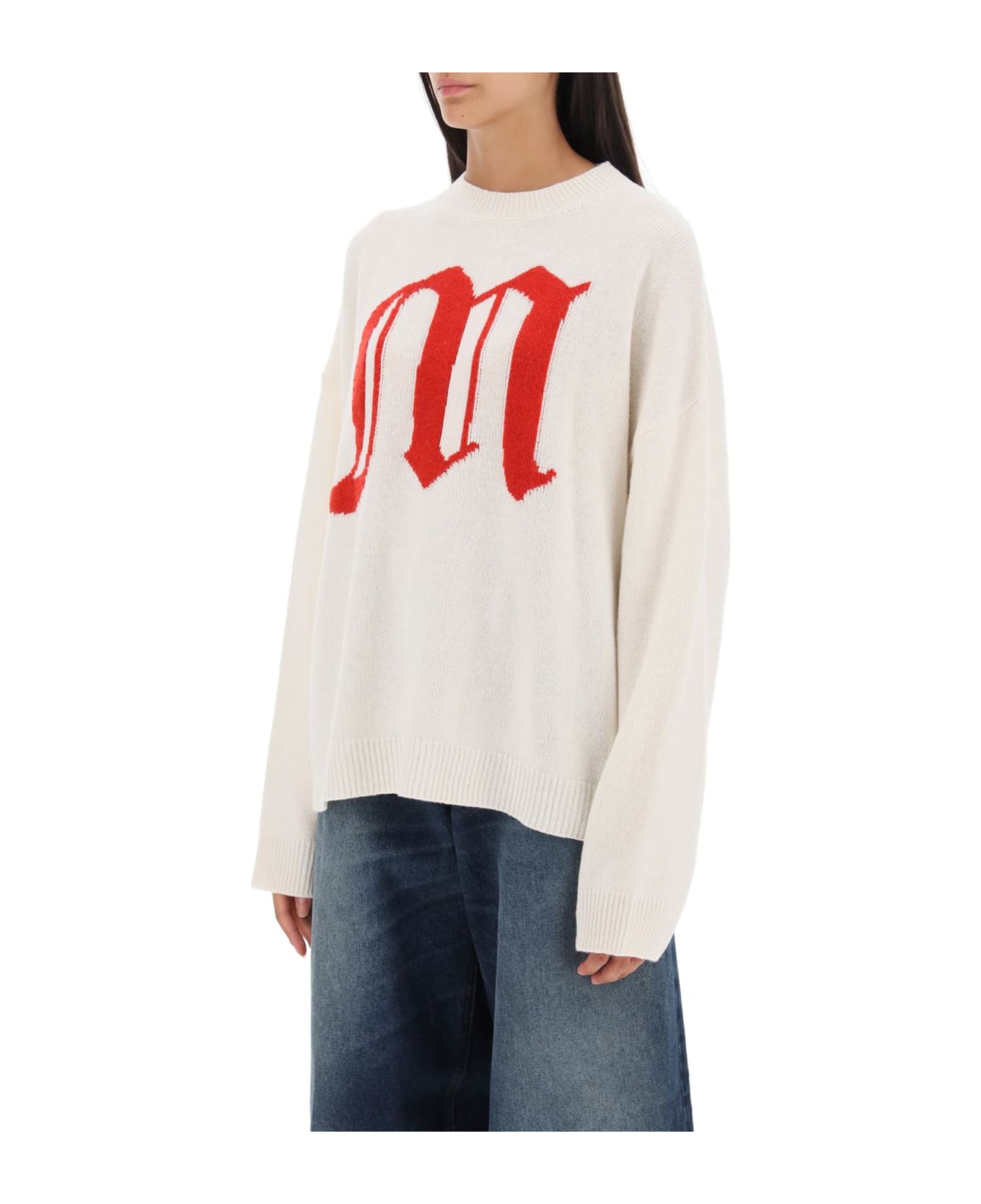 MSGM Crew-neck Sweater With Gothic Logo - White ニットウェア