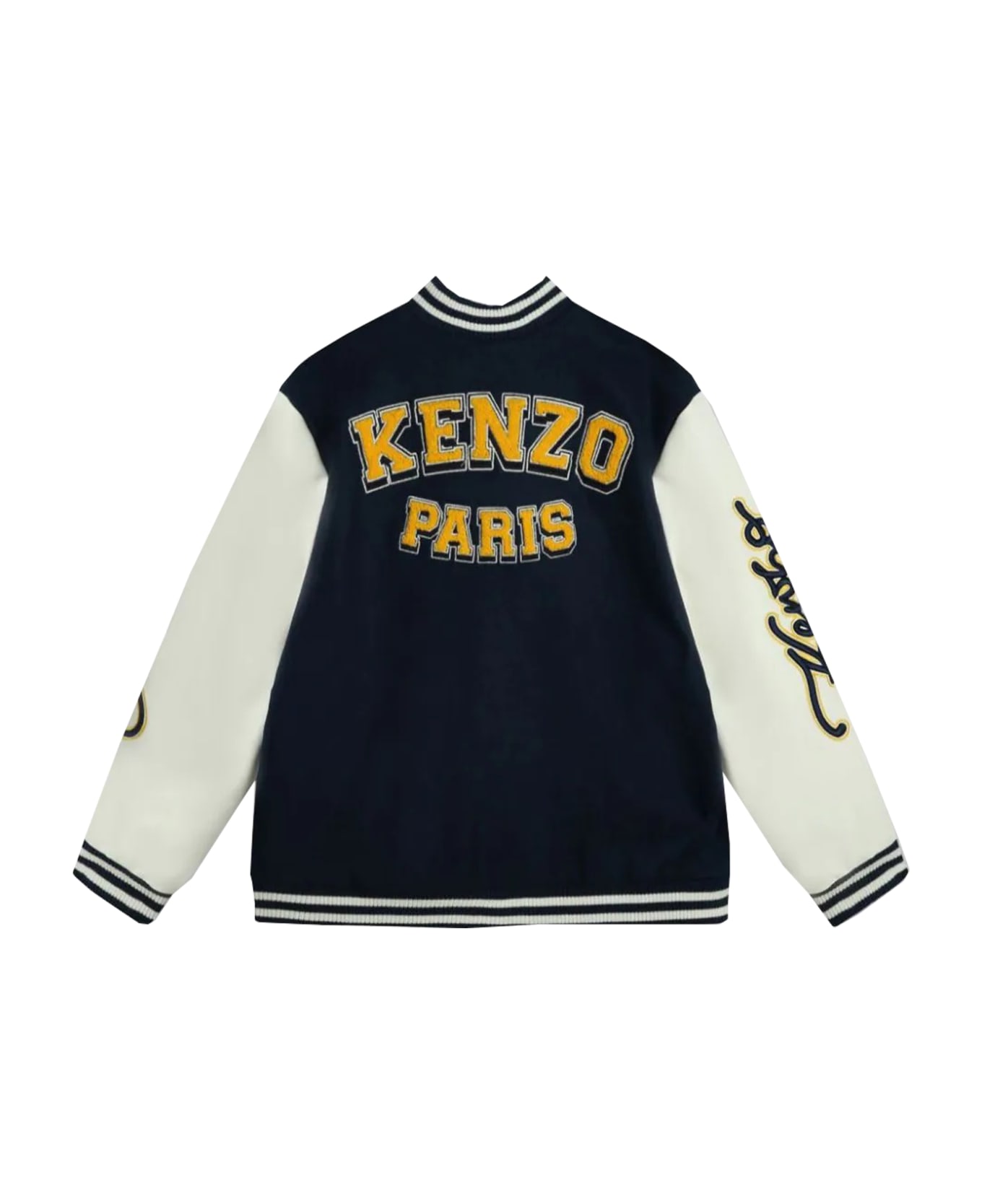 Kenzo Kids Bi-material Bomber Jacket Embroidered "campus" - Blue