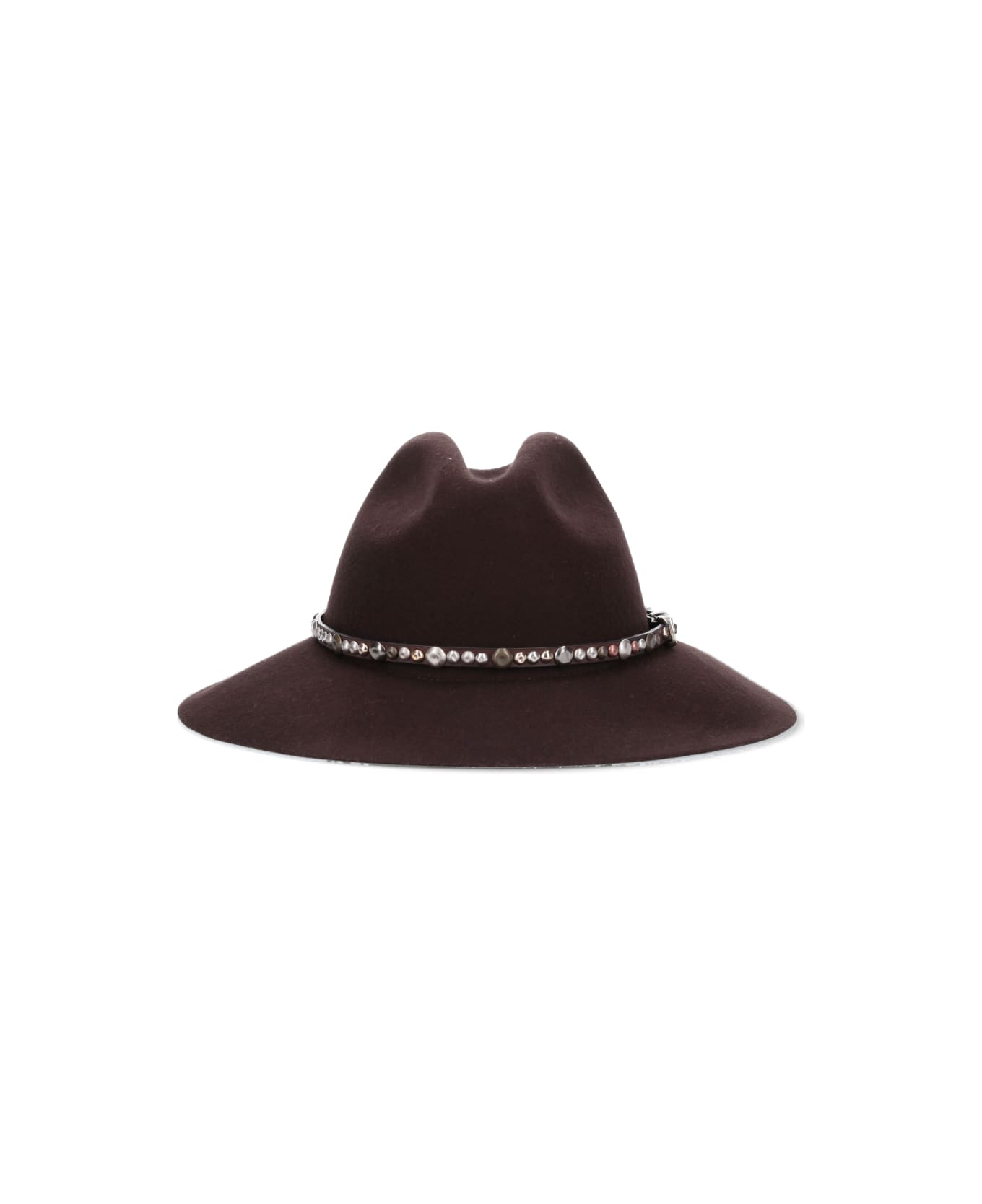 Golden Goose Golden Fedora Hat Felt With Studded Leather Belt - Brown 帽子