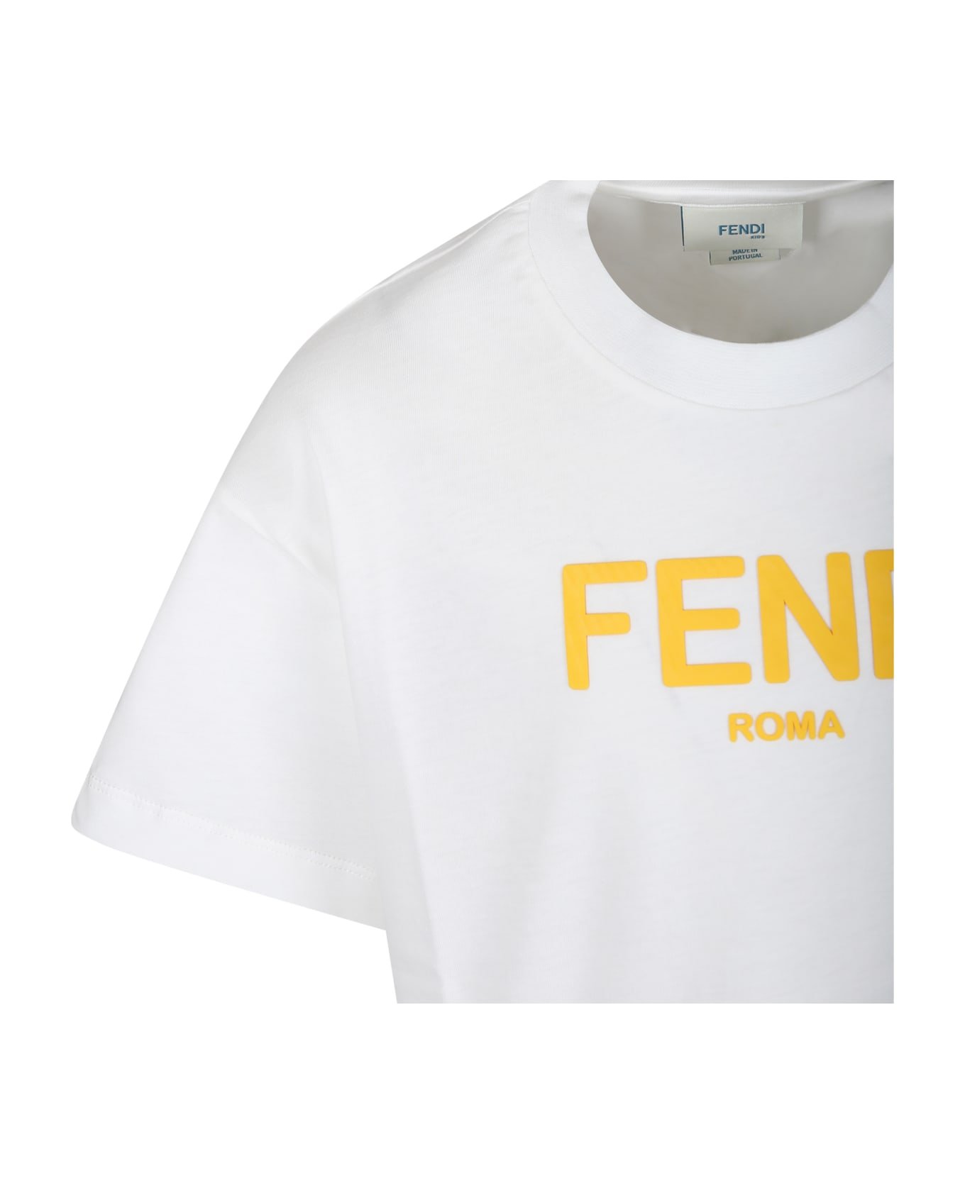 Fendi White T-shirt For Kids With Yellow Logo - White