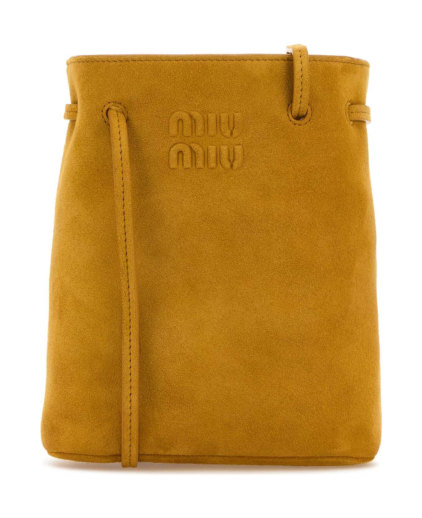 Miu Miu Mustard Suede Crossbody Bag - WHISKY