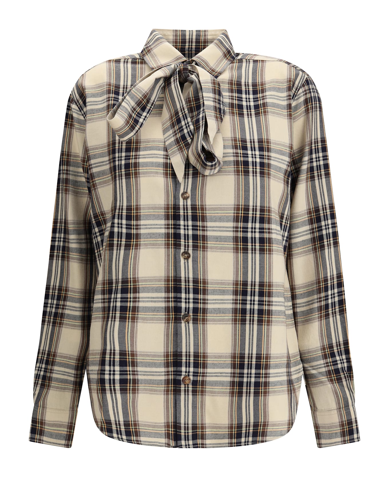 Saint Laurent Tartan Lavallière Shirt - BEIGE
