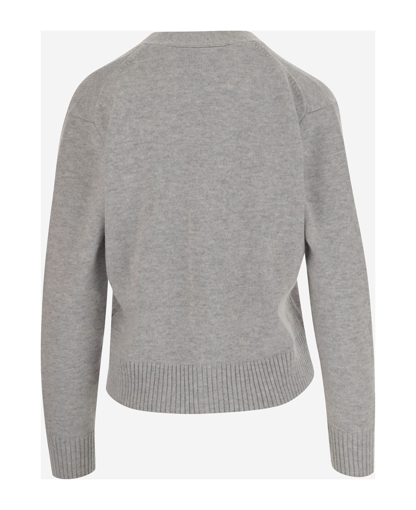 Maison Kitsuné Wool And Cashmere Cardigan With Fox Embroidery - Grey