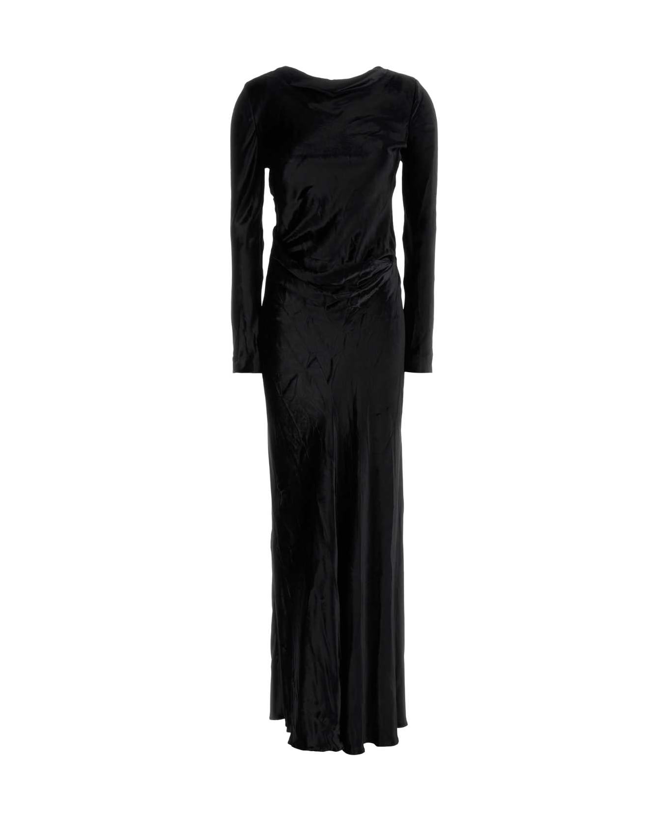 Alberta Ferretti Black Velvet Long Dress - NERO