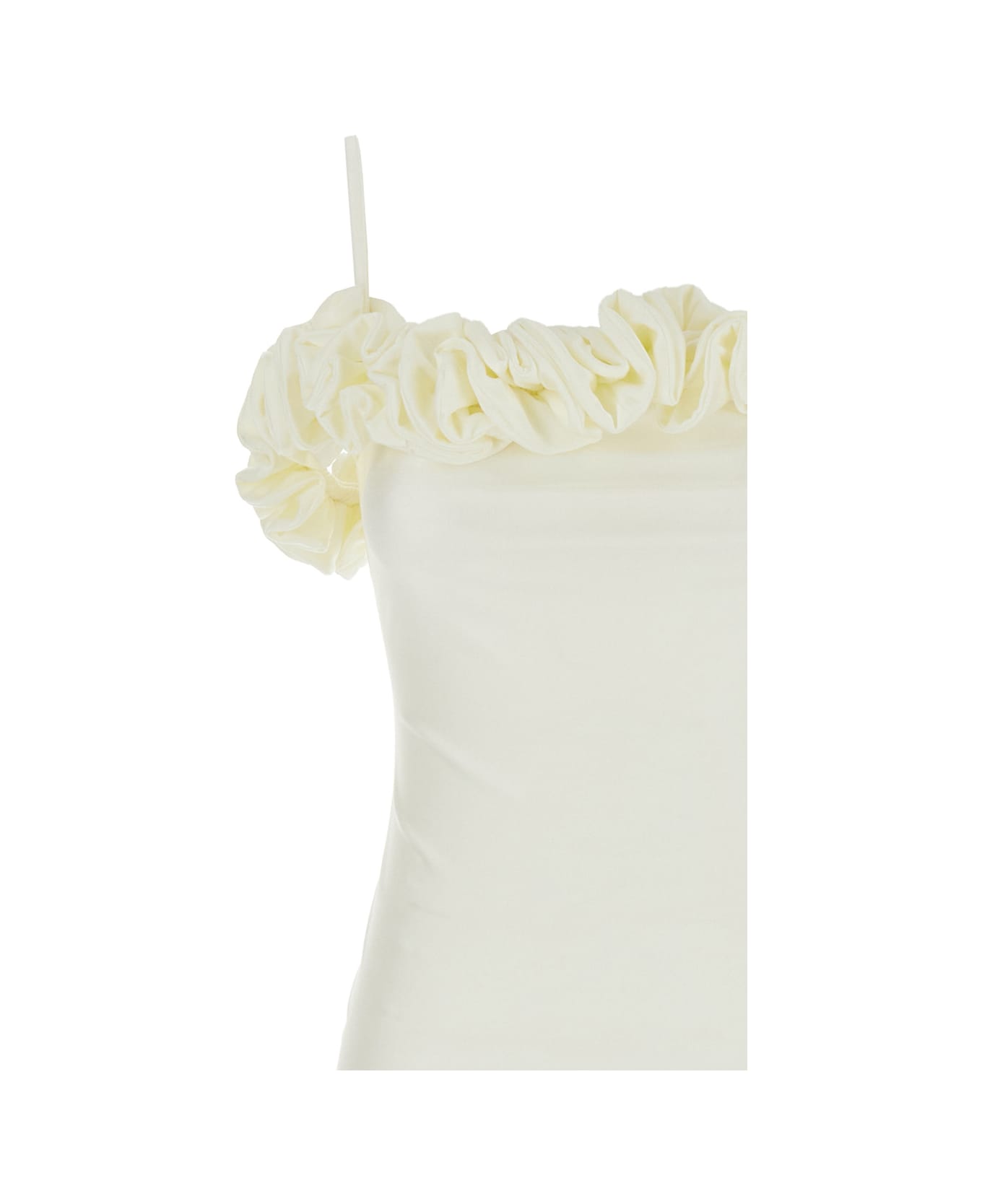 Coperni White Sleeveless Long Dress With Ruched Detail And Asymmetric Hem In Tech Fabric Stretch Woman - White