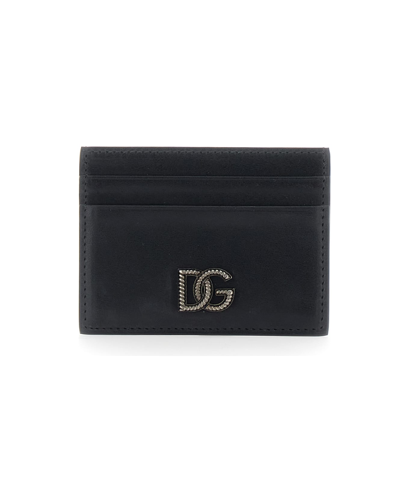 Dolce & Gabbana Black Card Holder With Logo Plaque On The Front In Leather Man - Black