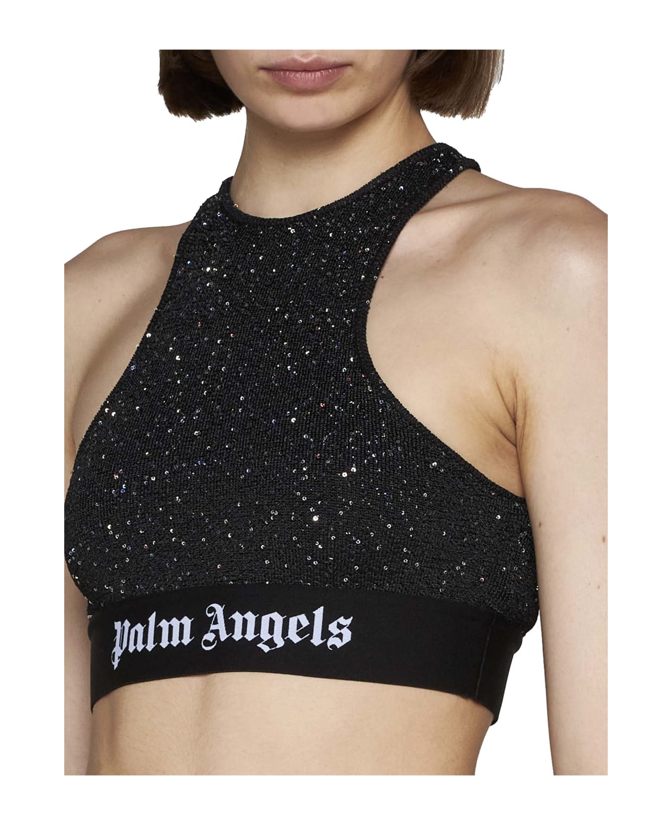 Palm Angels Soire Top In Black Viscose Blend - Black Whit