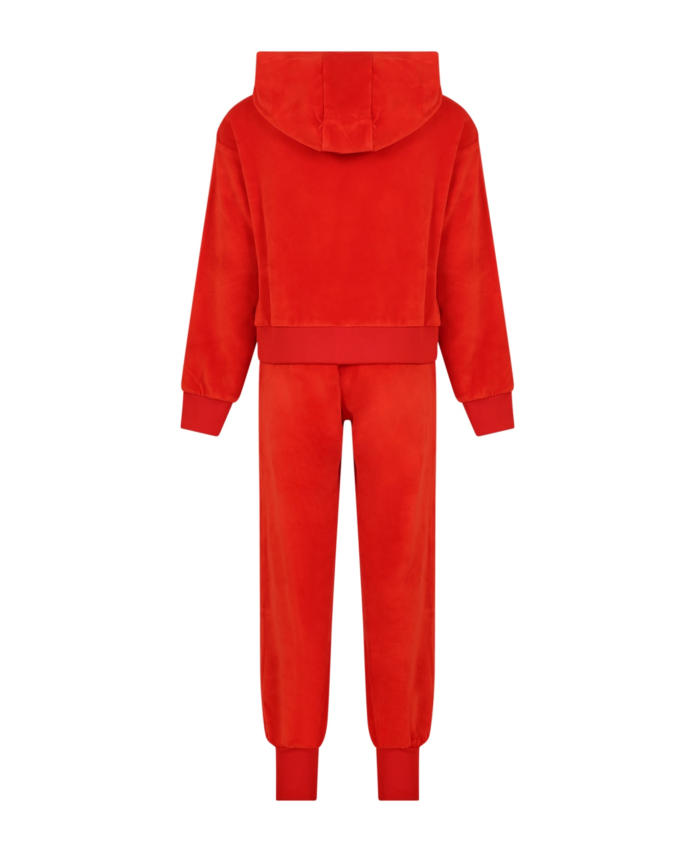 Moschino Red Suit For Girl With Teddy Bears And Logo - Red