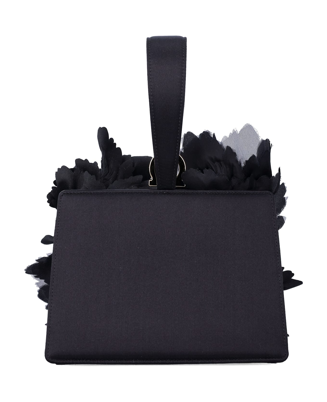 Ferragamo Mini Satin Clutch With Floral Embellishments - BLACK