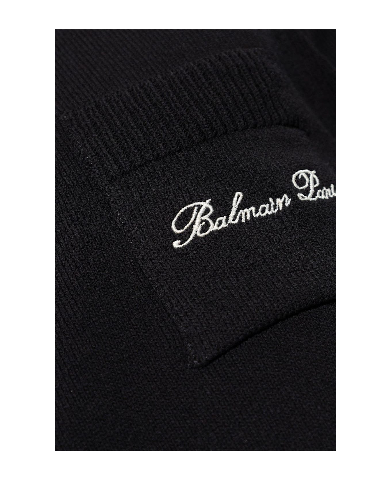 Balmain Logo Embroidered Long-sleeve Polo Shirt - Black/natural