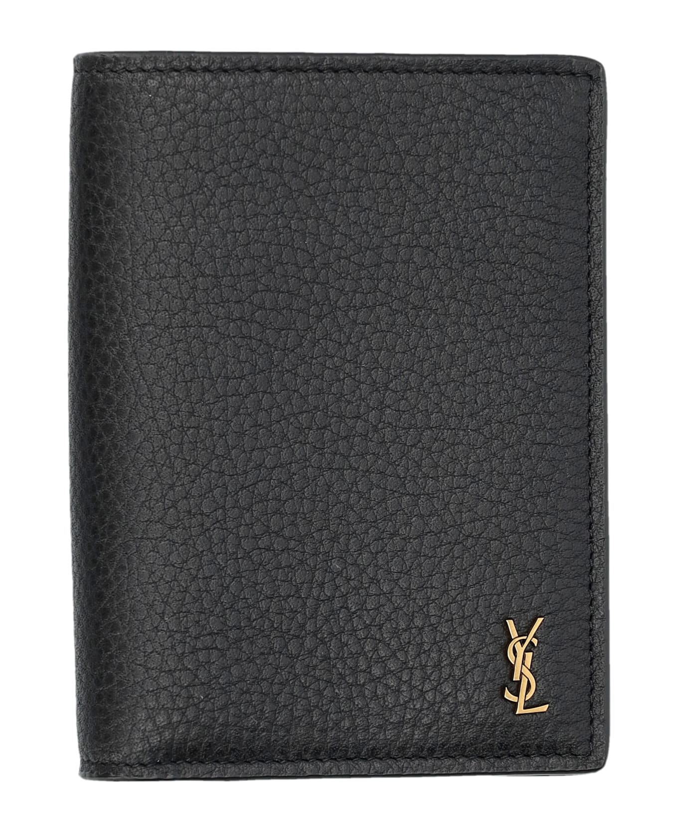 Saint Laurent Tiny Cassandre Credit Card Wallet - BLACK