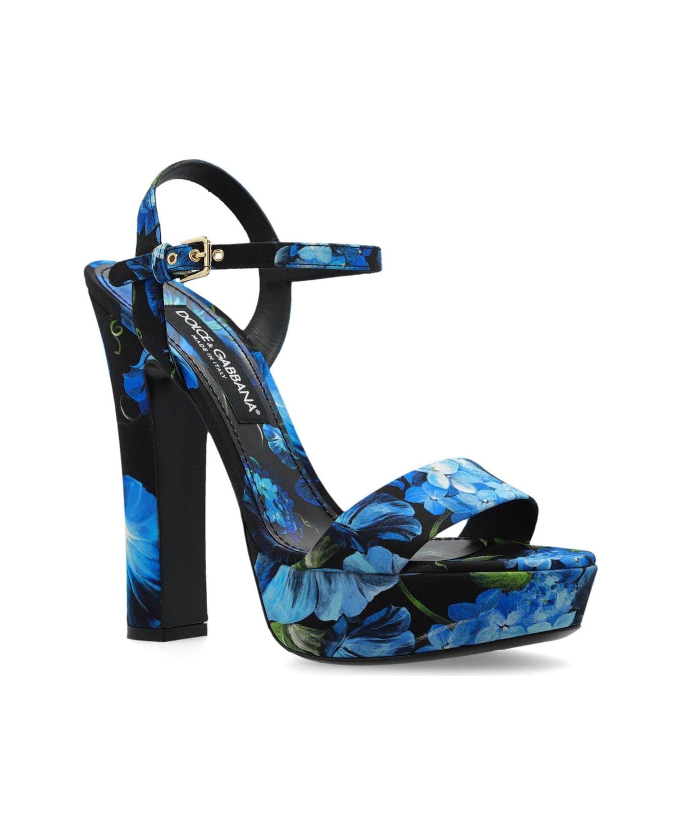 Dolce & Gabbana Bluebell Printed Charmeuse Platform Sandals - CAMPANULE FDO NERO
