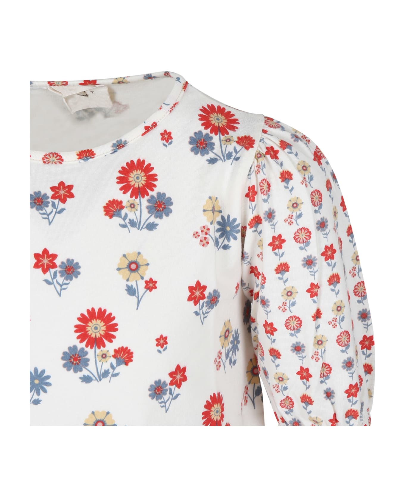 Coco Au Lait Ivory Top For Girl With Flowers Print - Ivory トップス