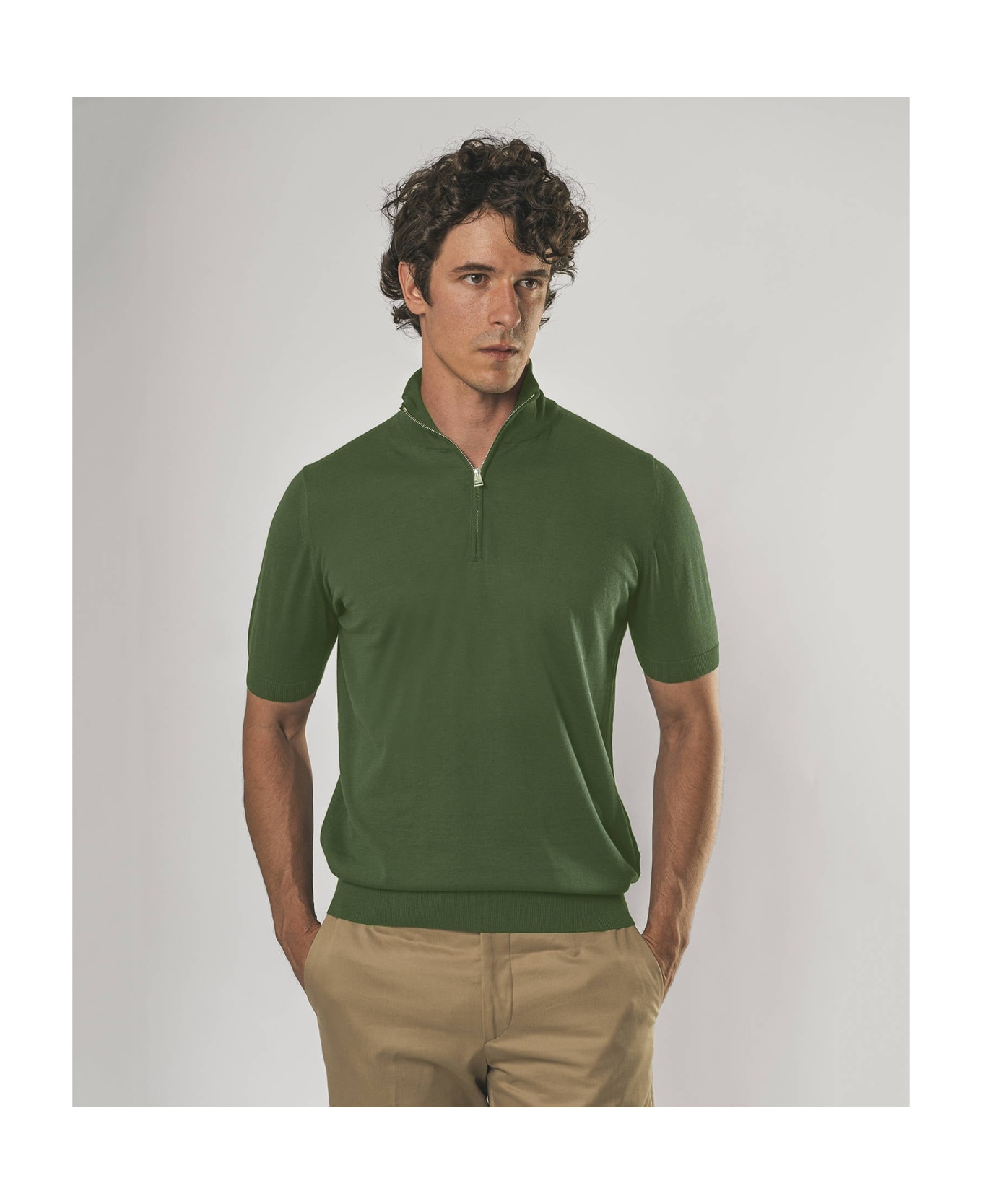 Larusmiani Paul T-shirt With Zip Sweater - Olive