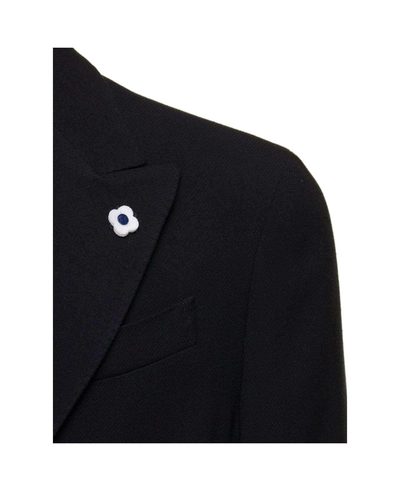 Lardini Black Double-breasted Jacket With Detachable Pin In Cotton And Wool Blend Man - Black