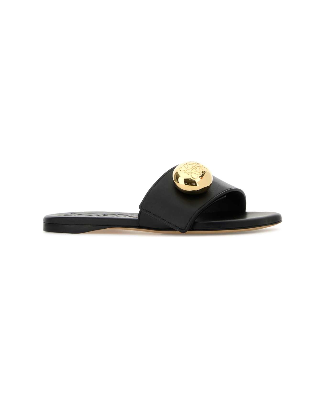 Loewe Black Leather Pebble Slippers - BLACK