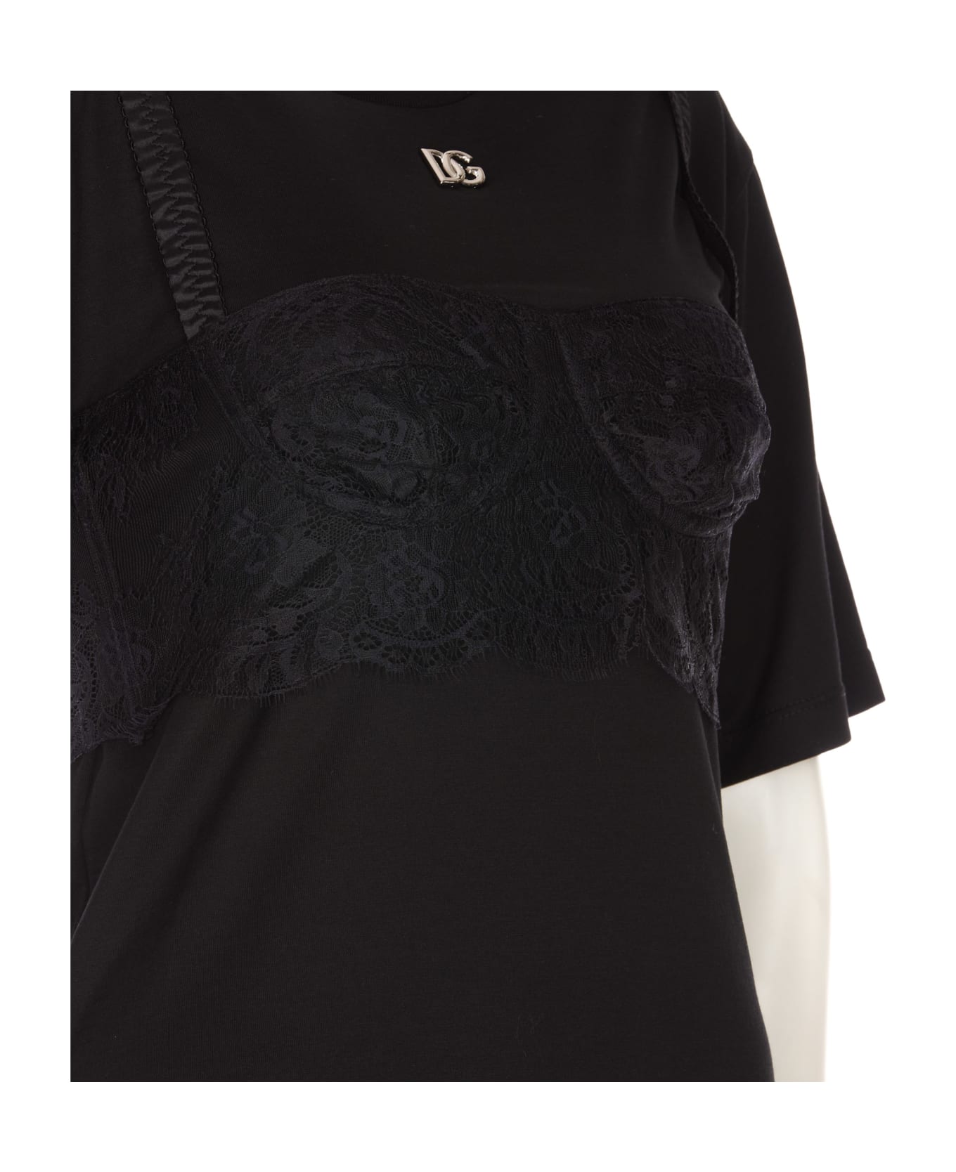 Dolce & Gabbana Lace Bralette T-shirt - BLACK