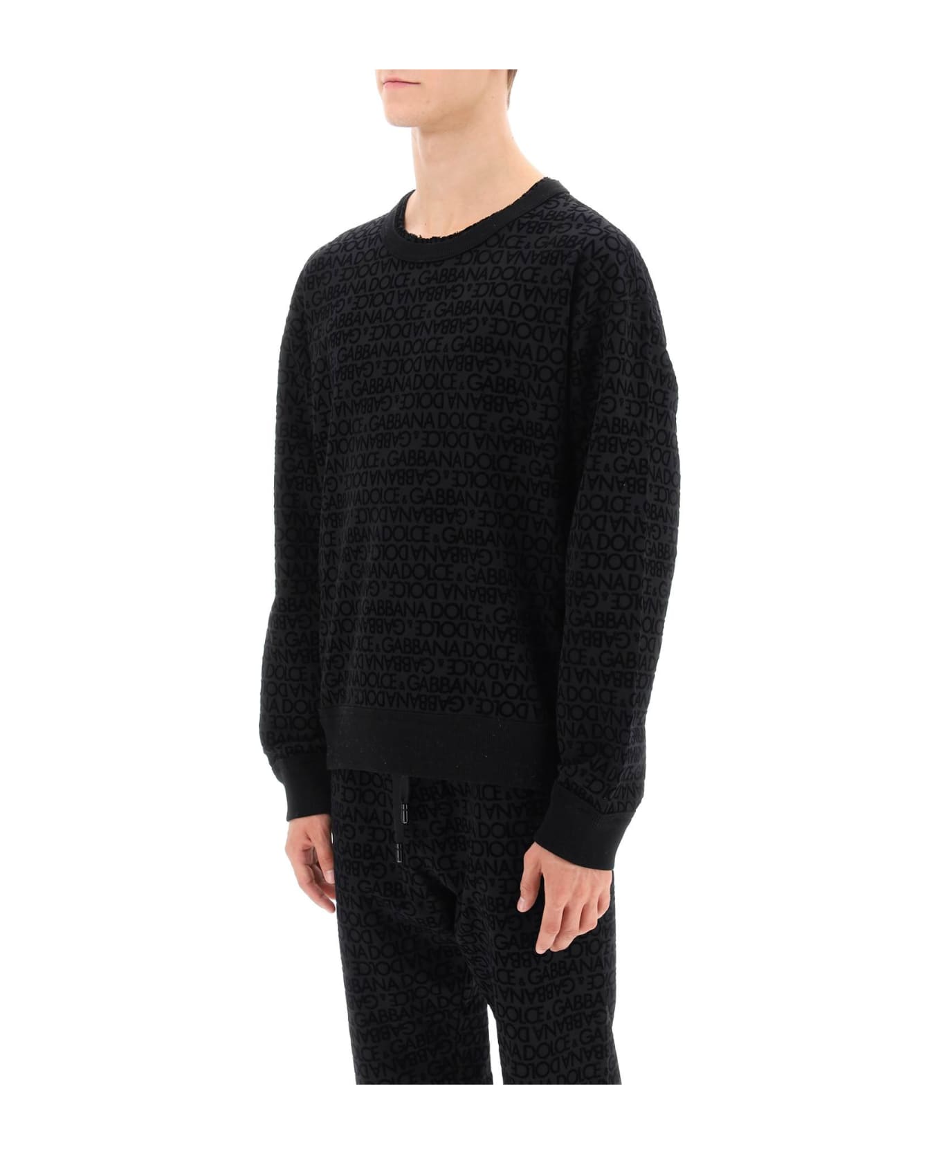 Dolce & Gabbana Sweatshirt With All-over Monogram - Black フリース
