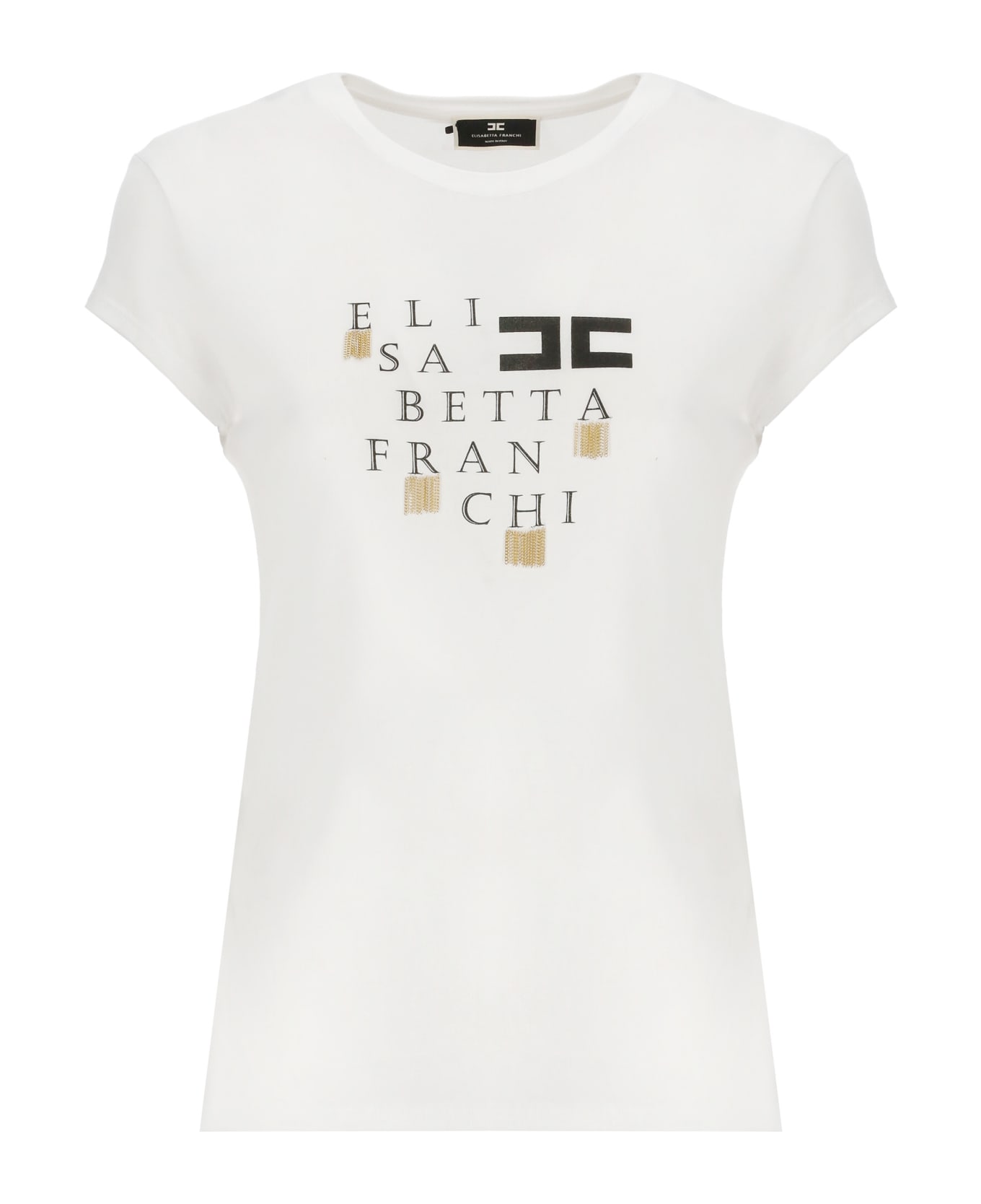Elisabetta Franchi T-shirt With Logo And Fringes - White Tシャツ