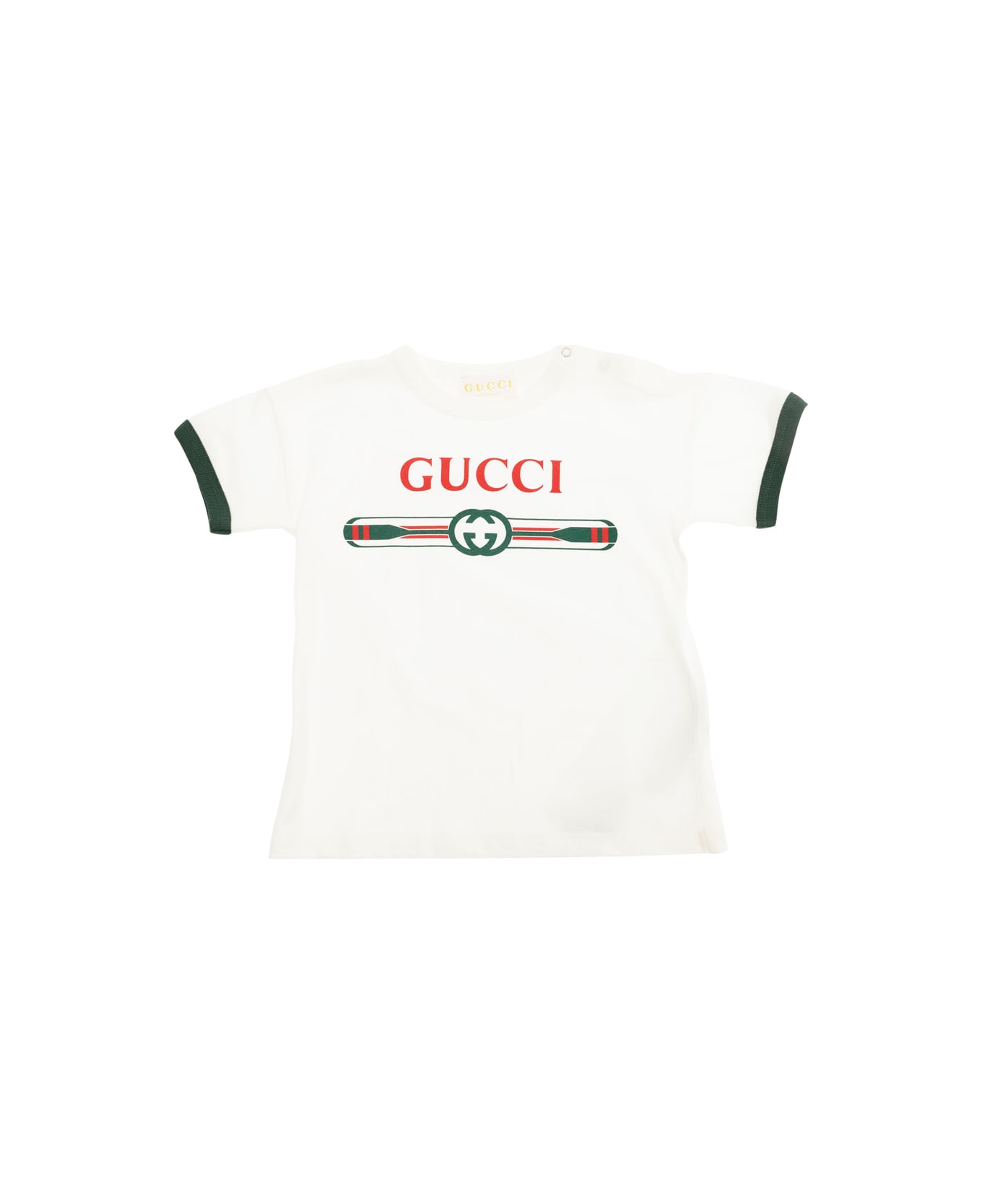 Gucci White Crewneck T-shirt With Logo On The Front In Cotton Baby - White