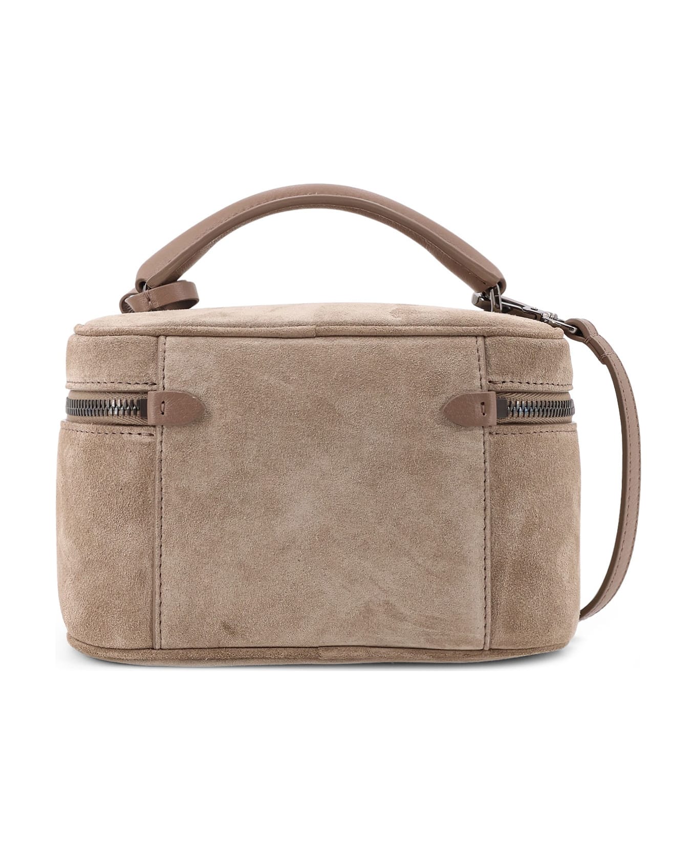 Brunello Cucinelli Suede Crossbody Bag With Leather Shoulder Strap - White