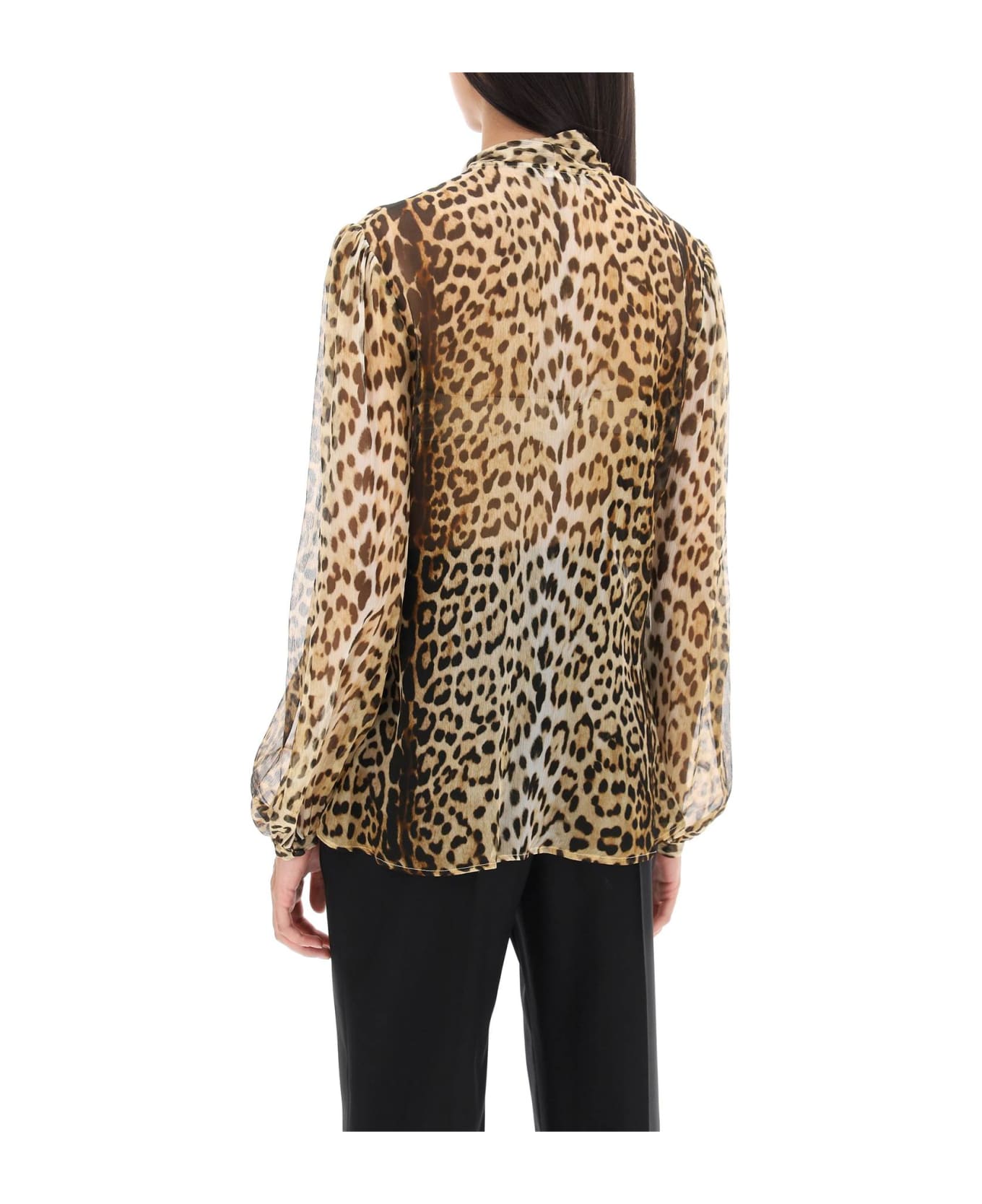 Roberto Cavalli Silk Shirt With Leopard Print - Naturale ブラウス