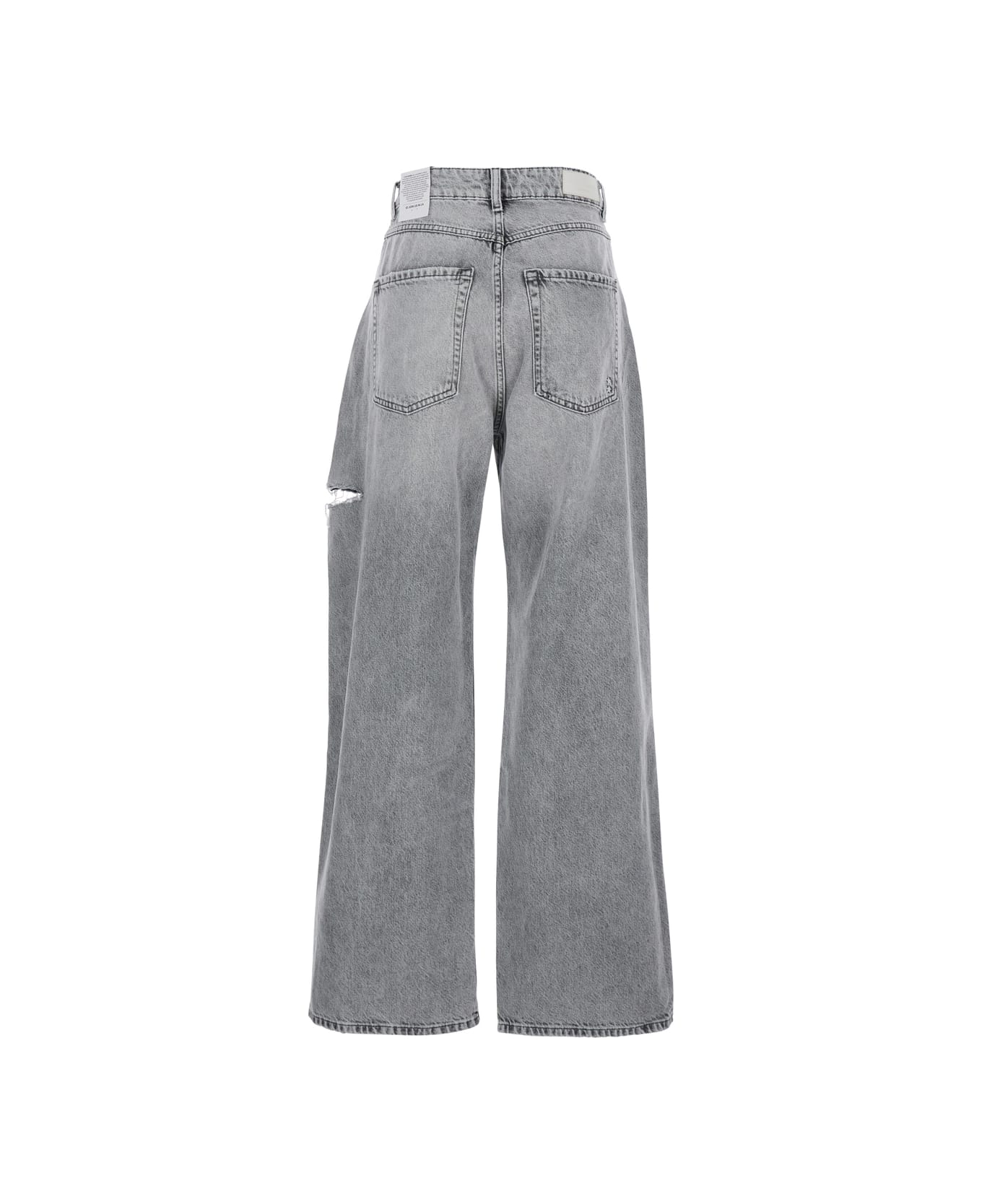 Icon Denim Grey High Waisted Jeans With Ripped Details In Denim Woman - Grey