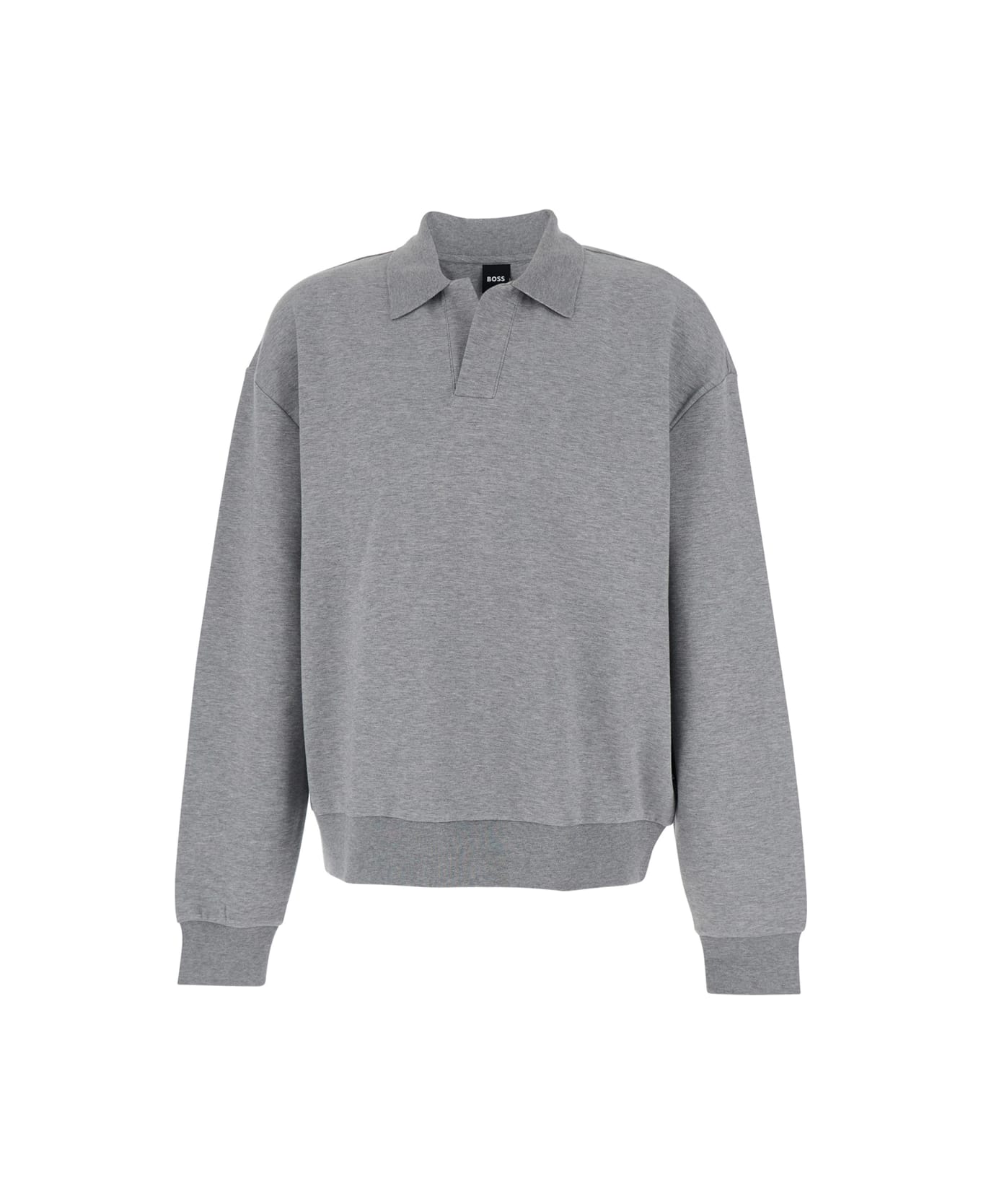 Hugo Boss Grey Long-sleeve Polo Shirt With Dropped Shoulders And Ribbed Trims In Wool Man - Grey