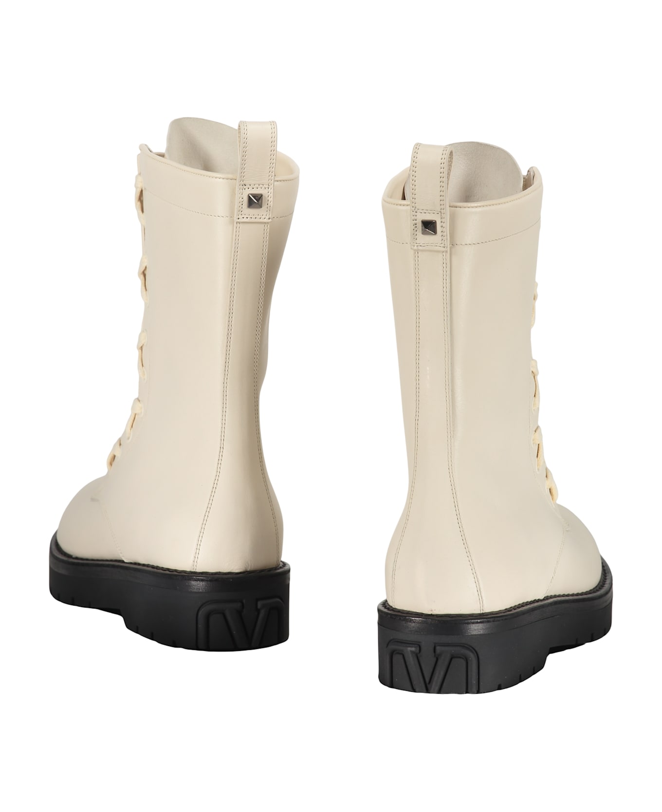 Valentino Garavani Leather Lace-up Boots - Ivory