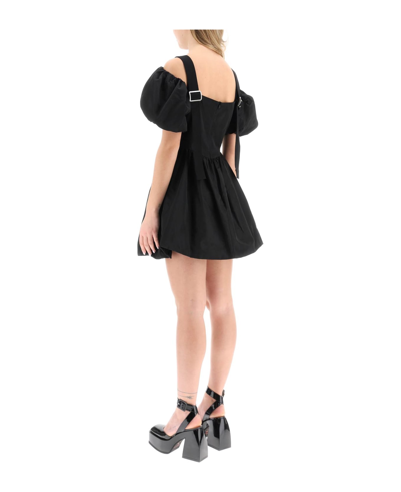 Simone Rocha Off-the-shoulder Taffeta Mini Dress With Slider Straps - Nero