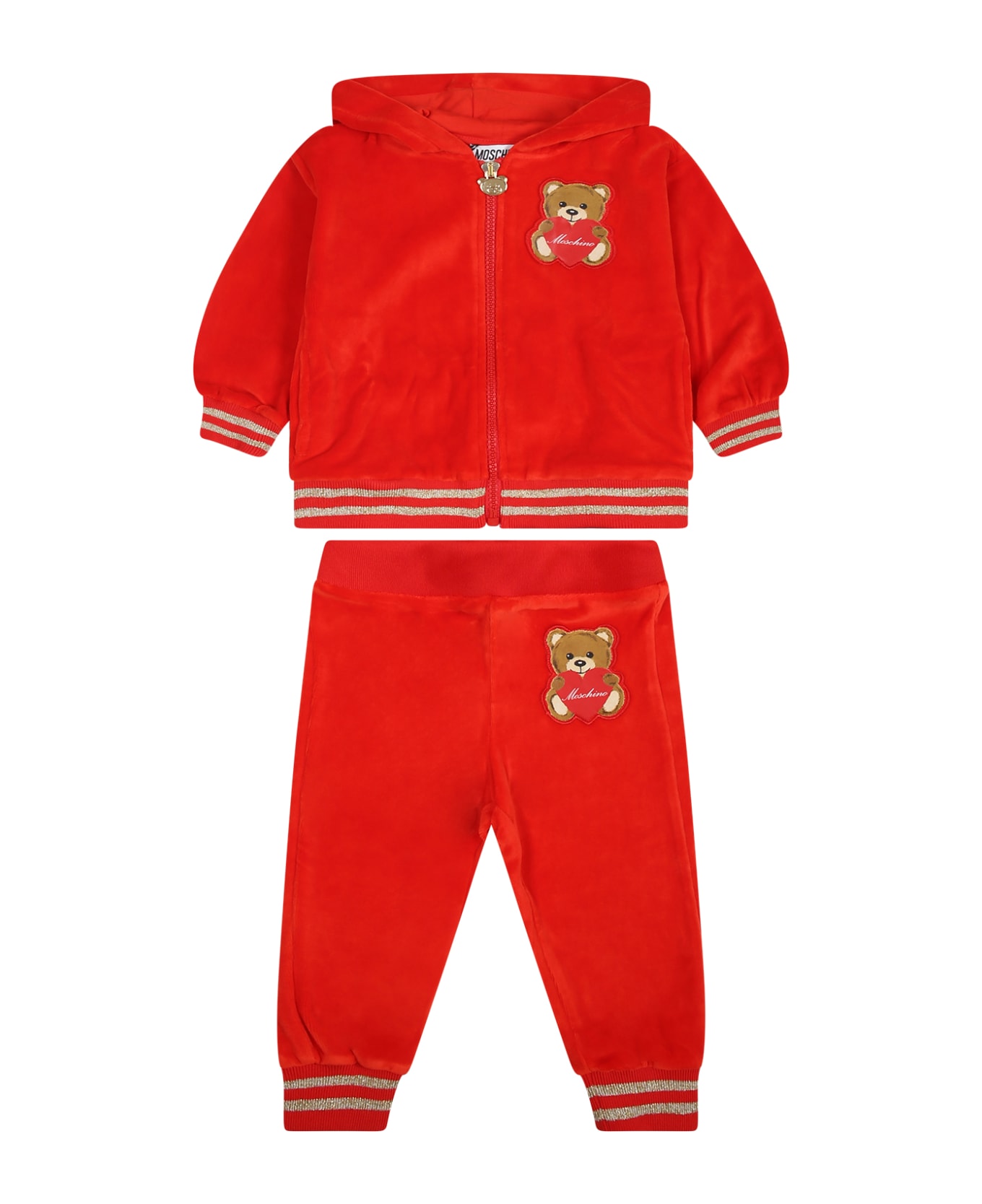 Moschino Red Suit For Baby Girl With Teddy Bear - Red ボトムス