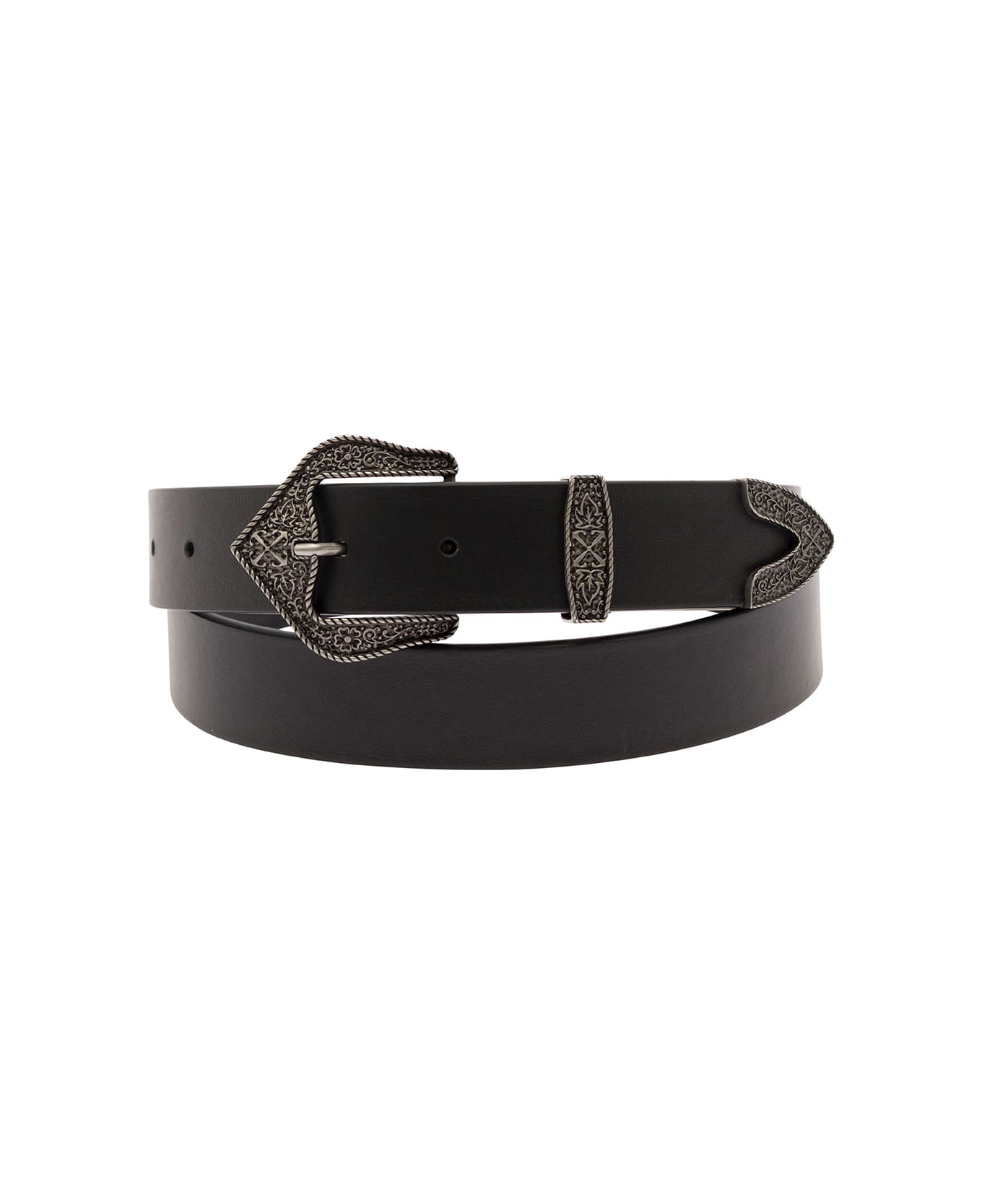 Off-White Belt With Western Buckle In Leather - Black