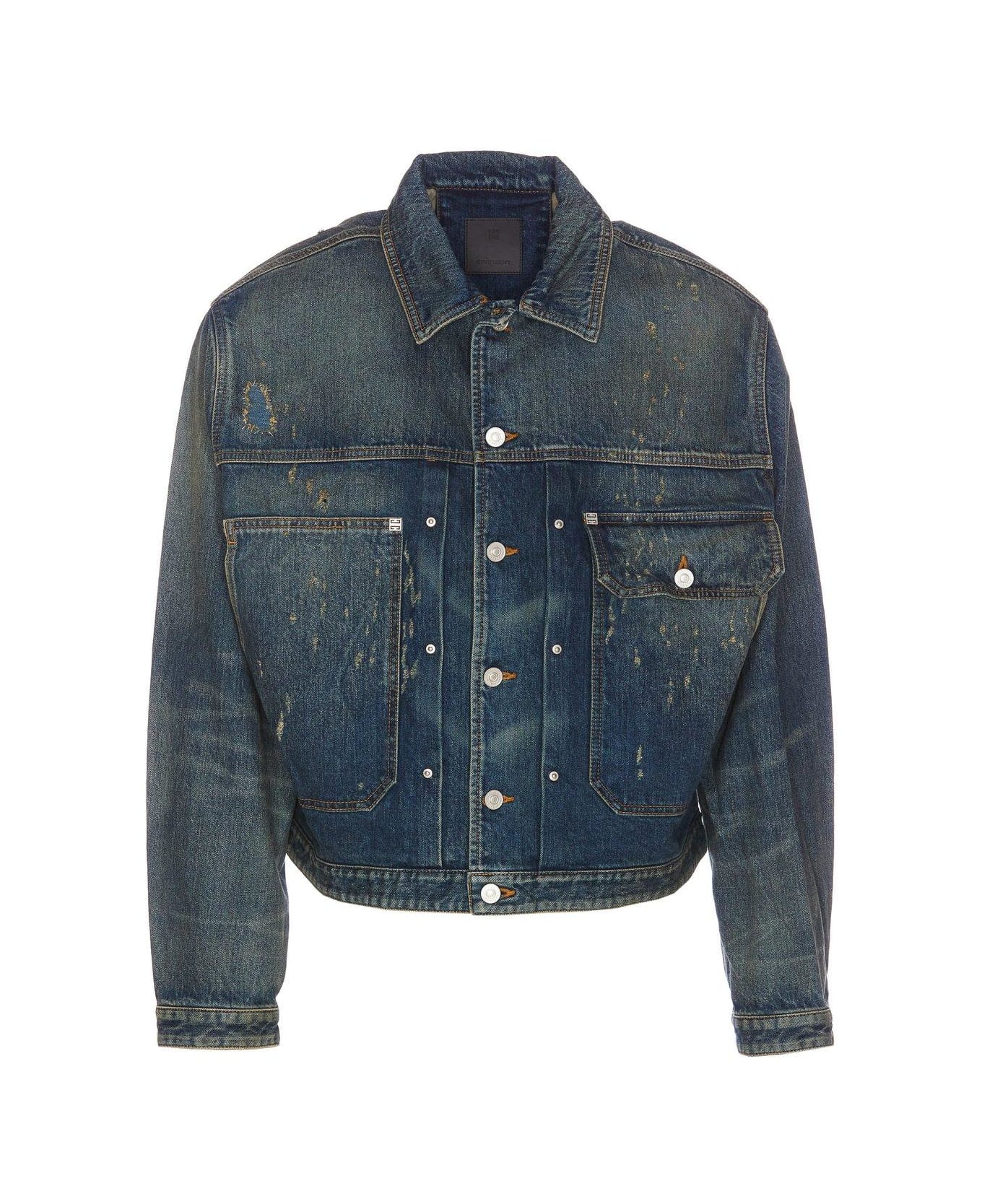 Givenchy 4g Plaque Distressed Denim Jacket - Blue