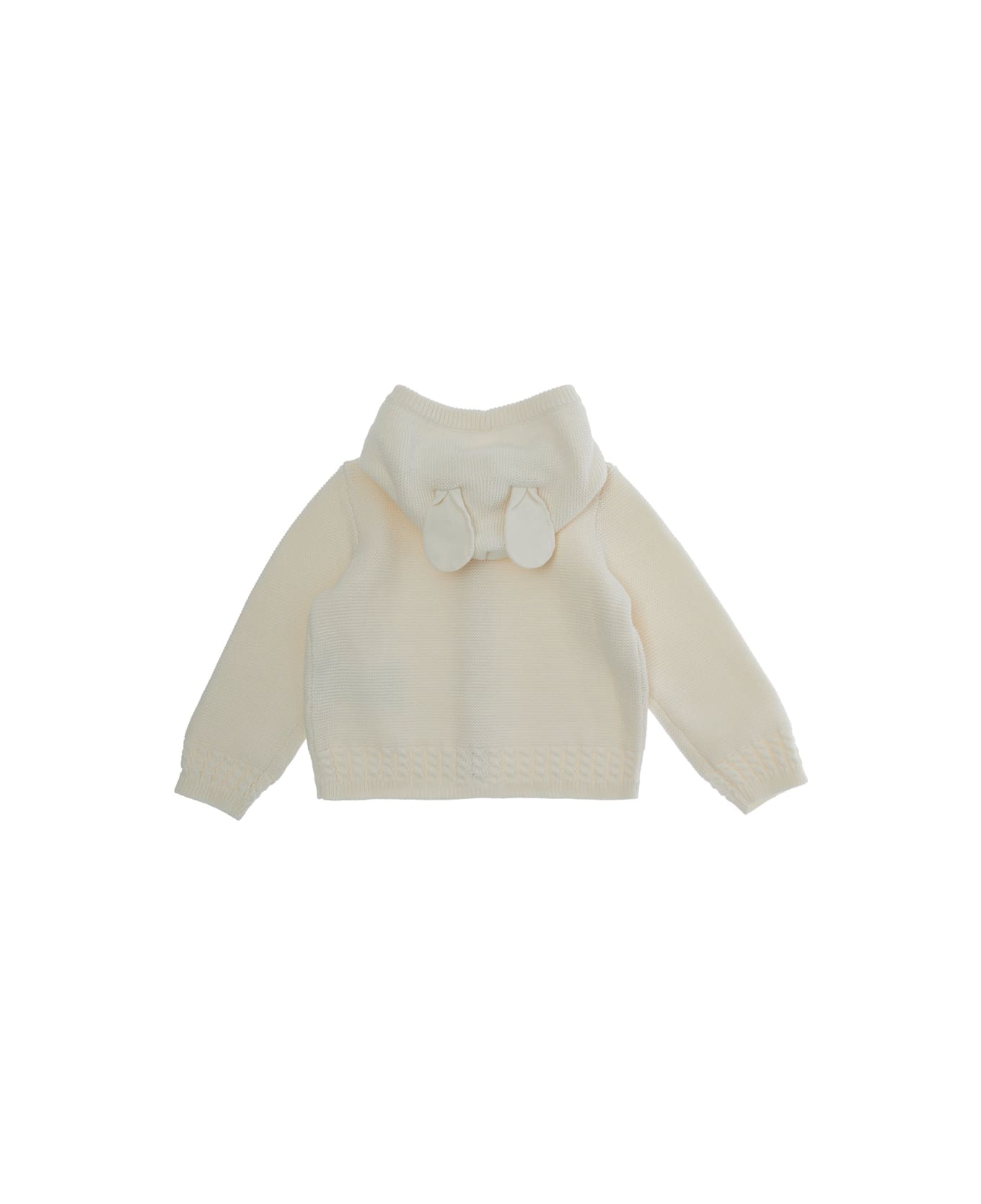 Emporio Armani White Sweatshirt With Hood With Ear Detail And Logo Embroidery On The Front In Cotton And Cashmere Baby - White