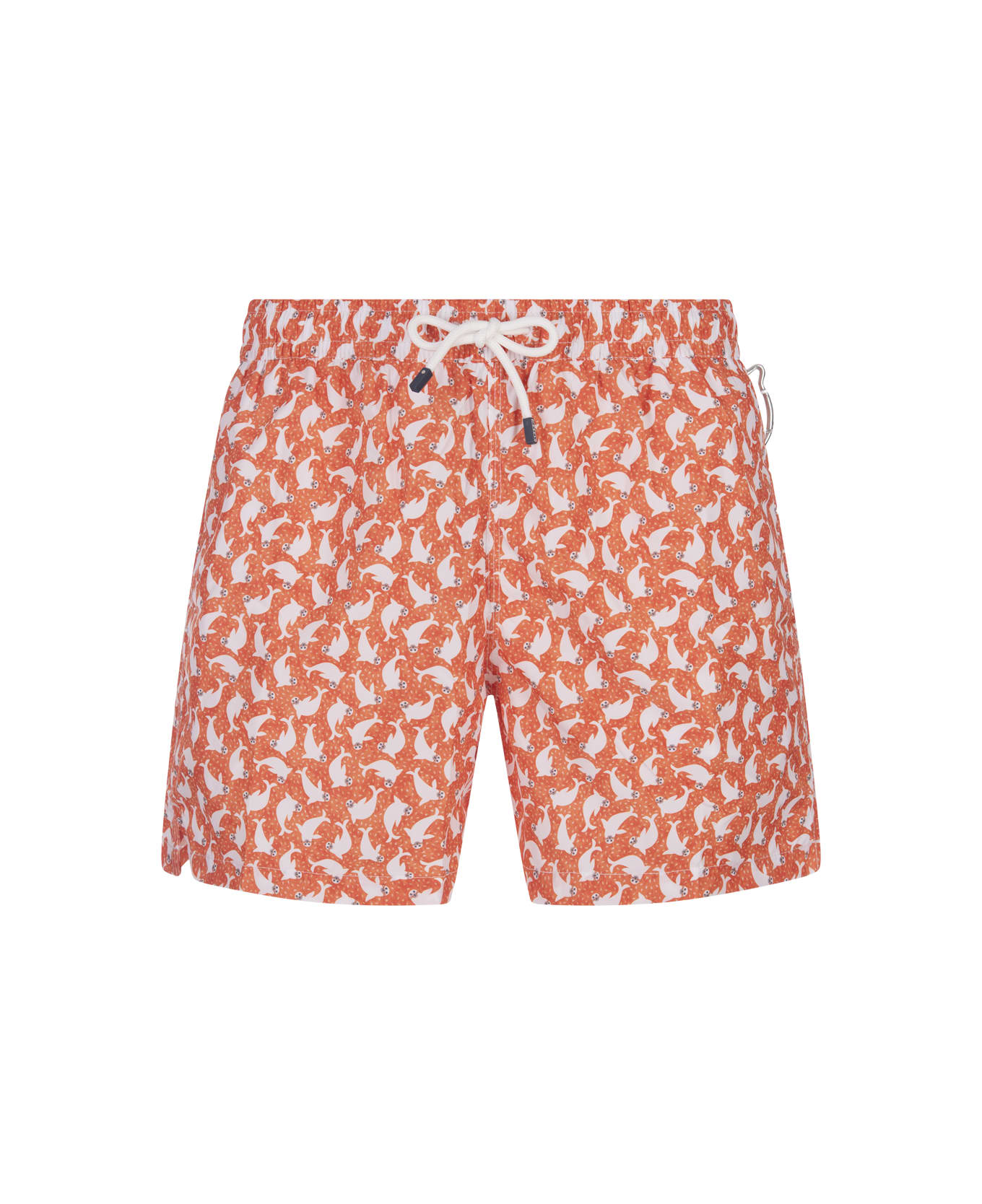 Fedeli Orange Swim Shorts With Seals Pattern - Orange
