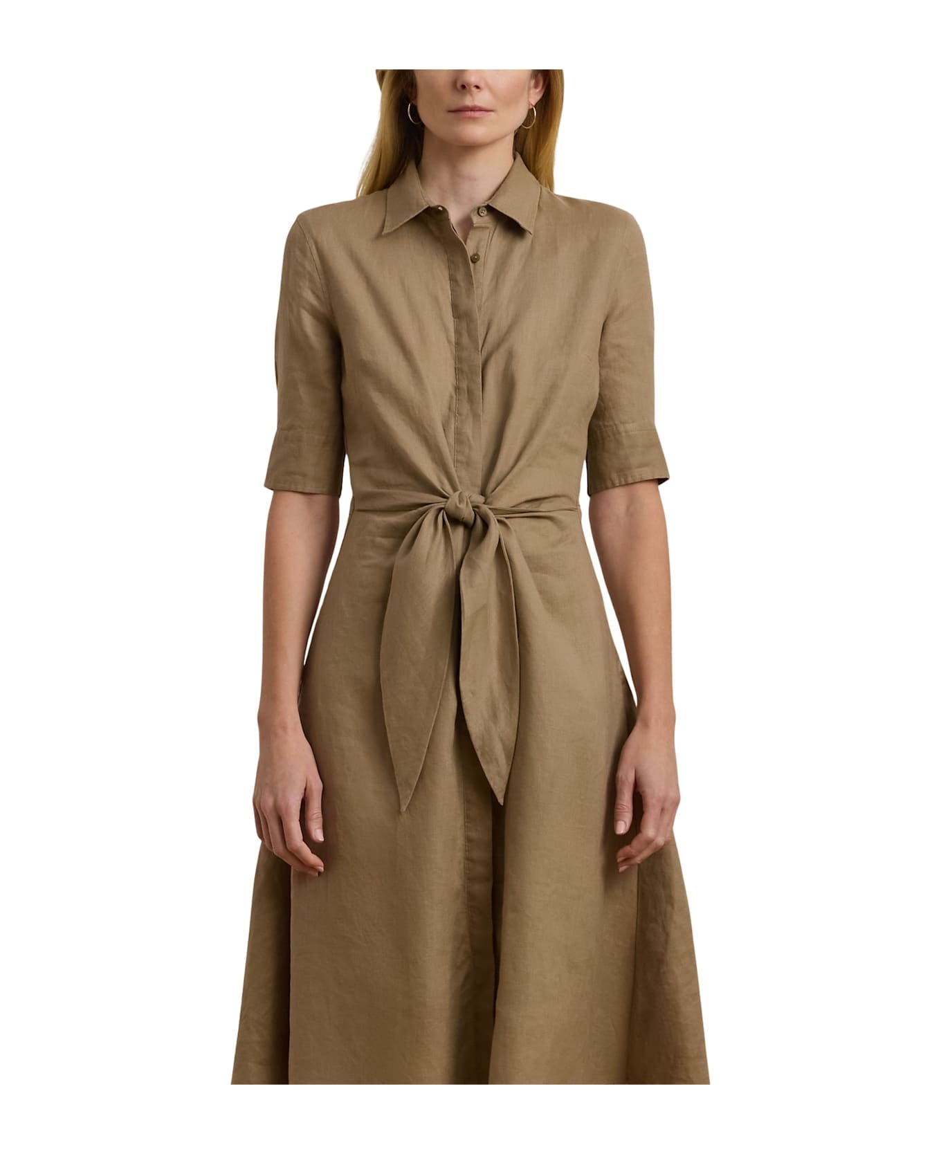 Ralph Lauren Wakana Elbow Sleeve Day Dress - Beige