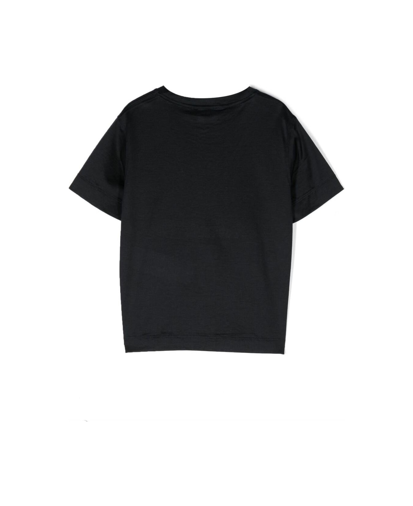 Emporio Armani Black Crewneck T-shirt With Contrasting Logo Lettering Print In Cotton Blend Boy - Blu
