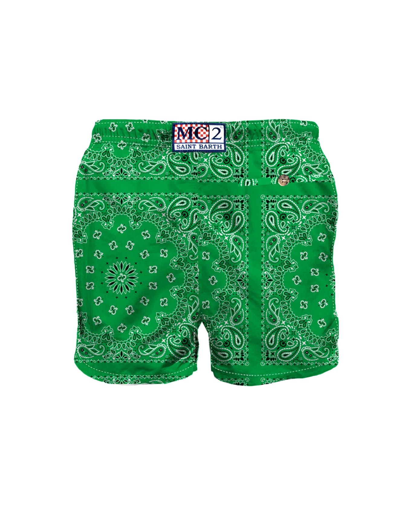 MC2 Saint Barth Man Swim Shorts With Green Bandanna Print - GREEN