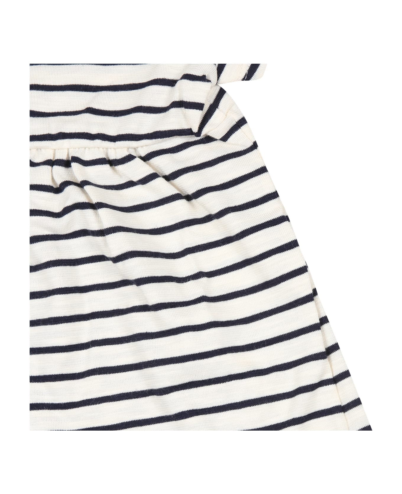 Petit Bateau Ivory Dress For Baby Girl With Blue Stripes - White ウェア