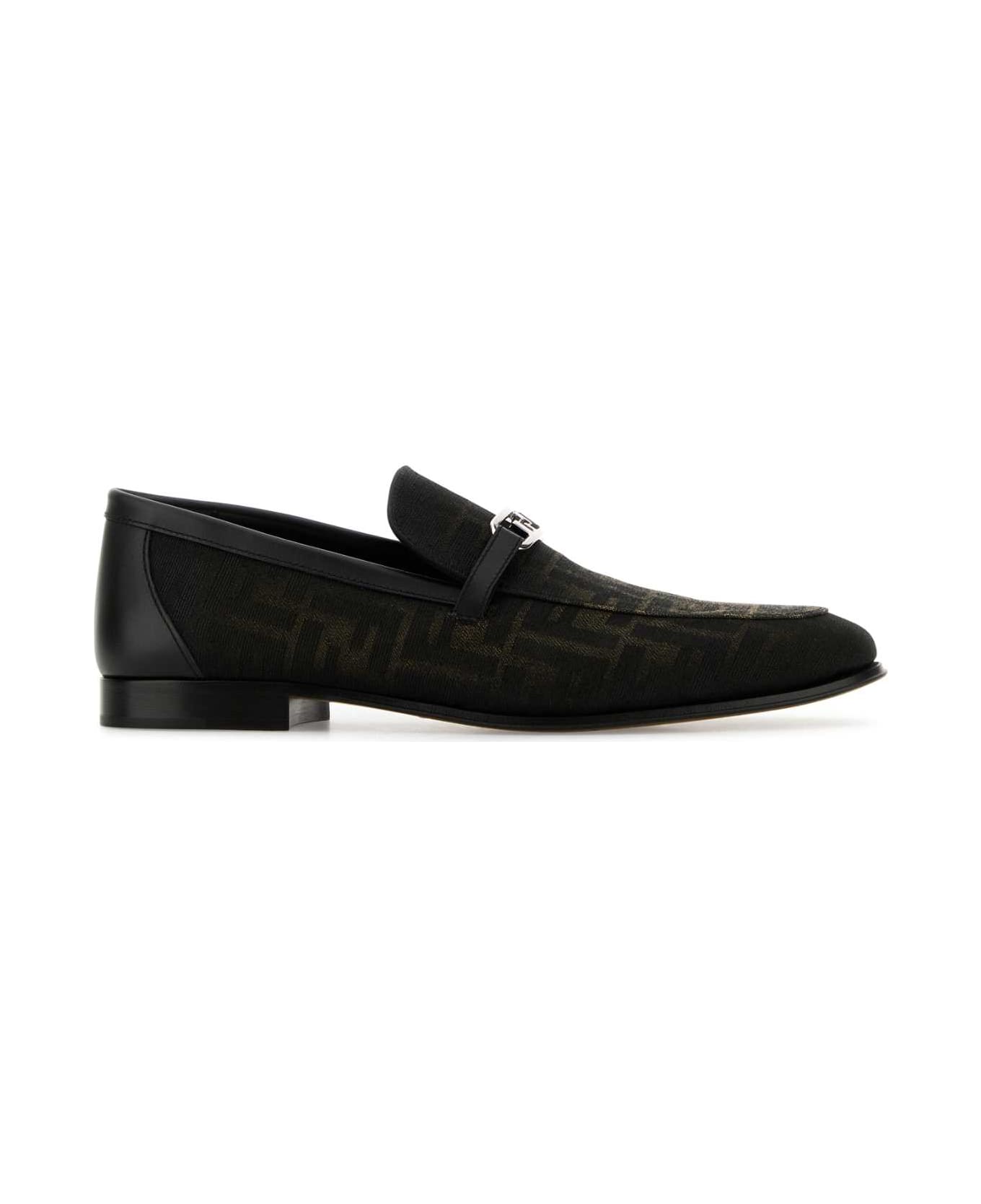 Fendi Embroidered Jacquard Fendi O Lock Loafers - TABACNERONERONERO